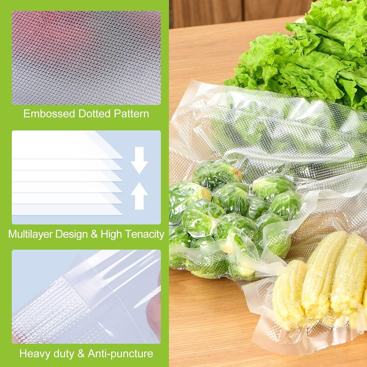 Bonsenkitchen Vacuum Sealer Rolls Bags, 6 Pack 3 Rolls 11" x 20' + 3 Rolls 8" x 20' Commercial Grade BPA Free Bag Rolls, Durable Customized Size Food Vac Bags for Storage and Sous Vide Cooking VB3211 - Image 5