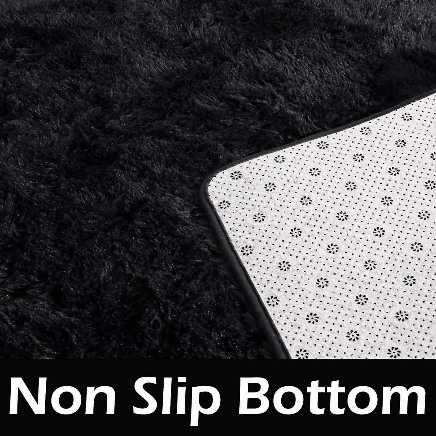 HOMORE Black Rug for Bedroom 4x6 Furry Carpet for Boys Girls Shaggy Fuzzy Rugs for Living Room Non Slip Large Rug for Kids Dorm Home Decor 4' x 6' (Rectangular) Black - Image 6
