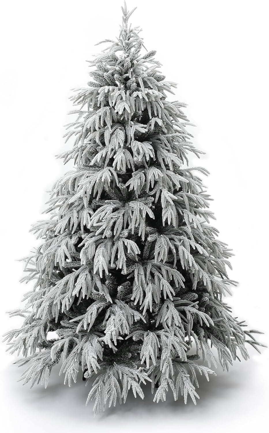 LuxenHome 6.5FT Flocked Artificial Christmas Tree, Spruce Prelit Christmas Trees Flocked with 450 Warm White LED Lights, Realistic Xmas Tree with 4000 PE+PVC Tips for Indoor and Outdoor Xmas Decor 6.5‘ Flocked Spruce - Image 8