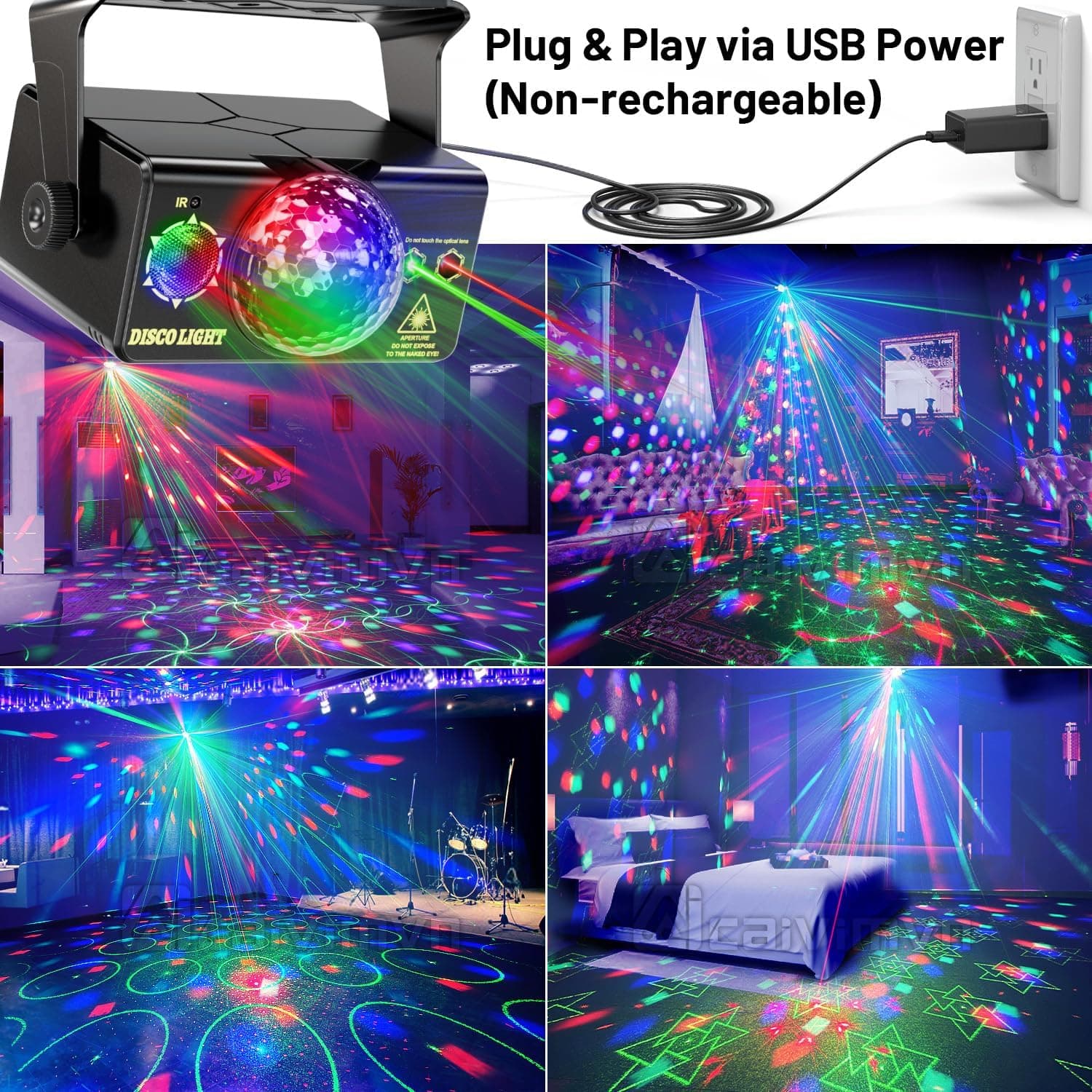 Party Lights, DJ Disco Light Disco Ball Light Sound Activated Strobe Stage Lights for Parties Birthday Christmas Gift Wedding Karaoke KTV Bar Club Pub Dance Home Room Halloween Decorations 1 Plastic - Image 3