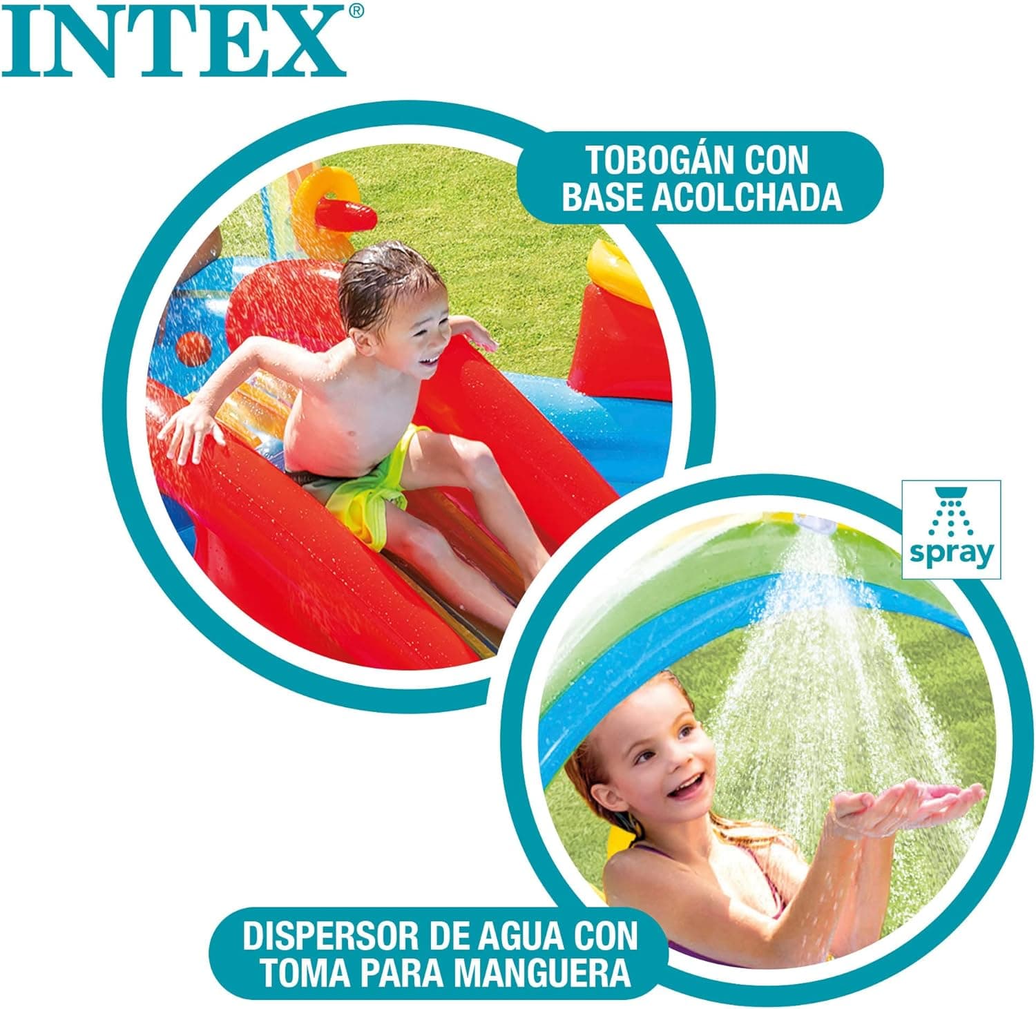Intex 57453EP 9.75 Foot x 6.3 Foot x 53 Inch Multicolor Rainbow Slide Kids Inflatable Pool with Water Slide and Ring Toss for Children Ages 2 and Up - Image 3