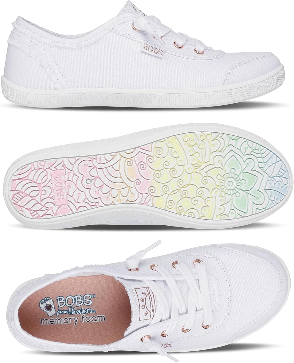 Skechers Women's Bobs B Cute Sneaker – Memory Foam, Flexible Outsole, Lightweight Vegan Shoes 7 Wide White - Image 8