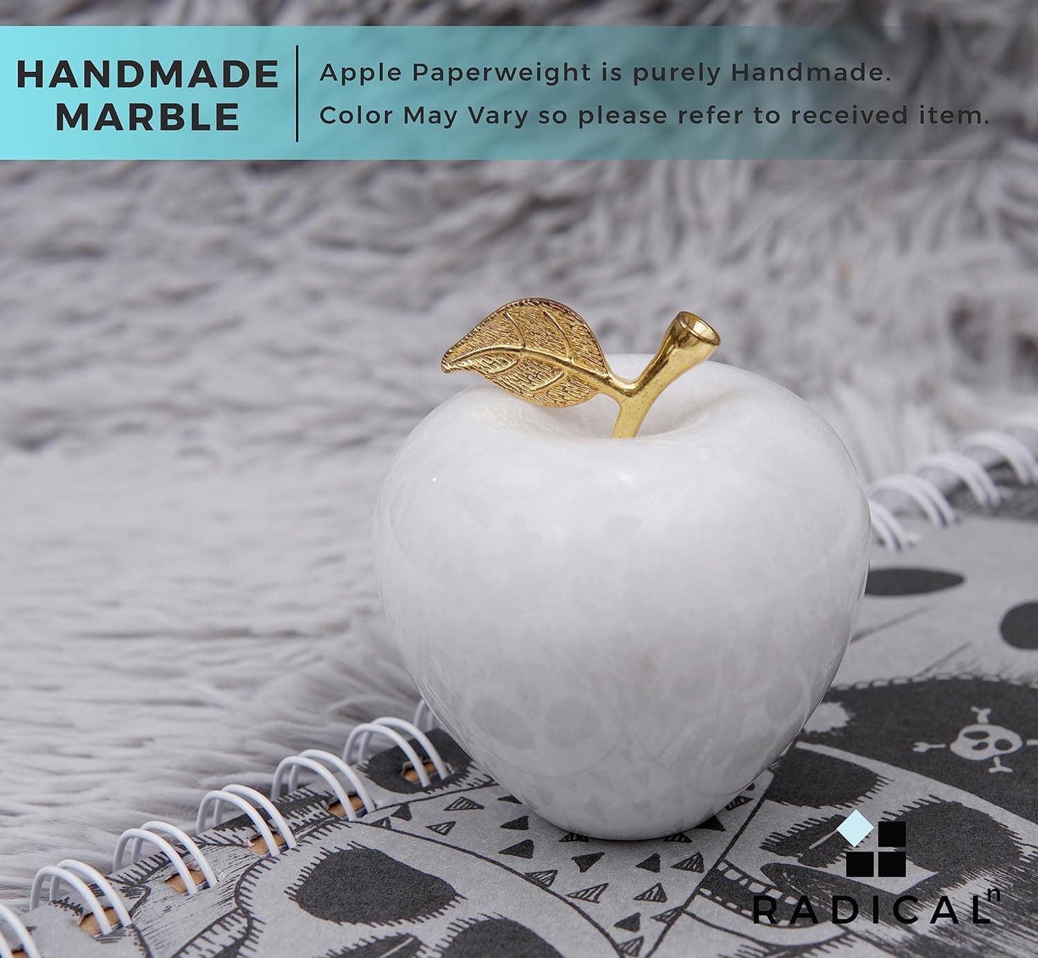 Radicaln 大理石装饰品 新白色 3 英寸 手工苹果纸镇 办公桌装饰 - 适合办公室桌面装饰和家居装饰纸镇 N-白色 - Image 5
