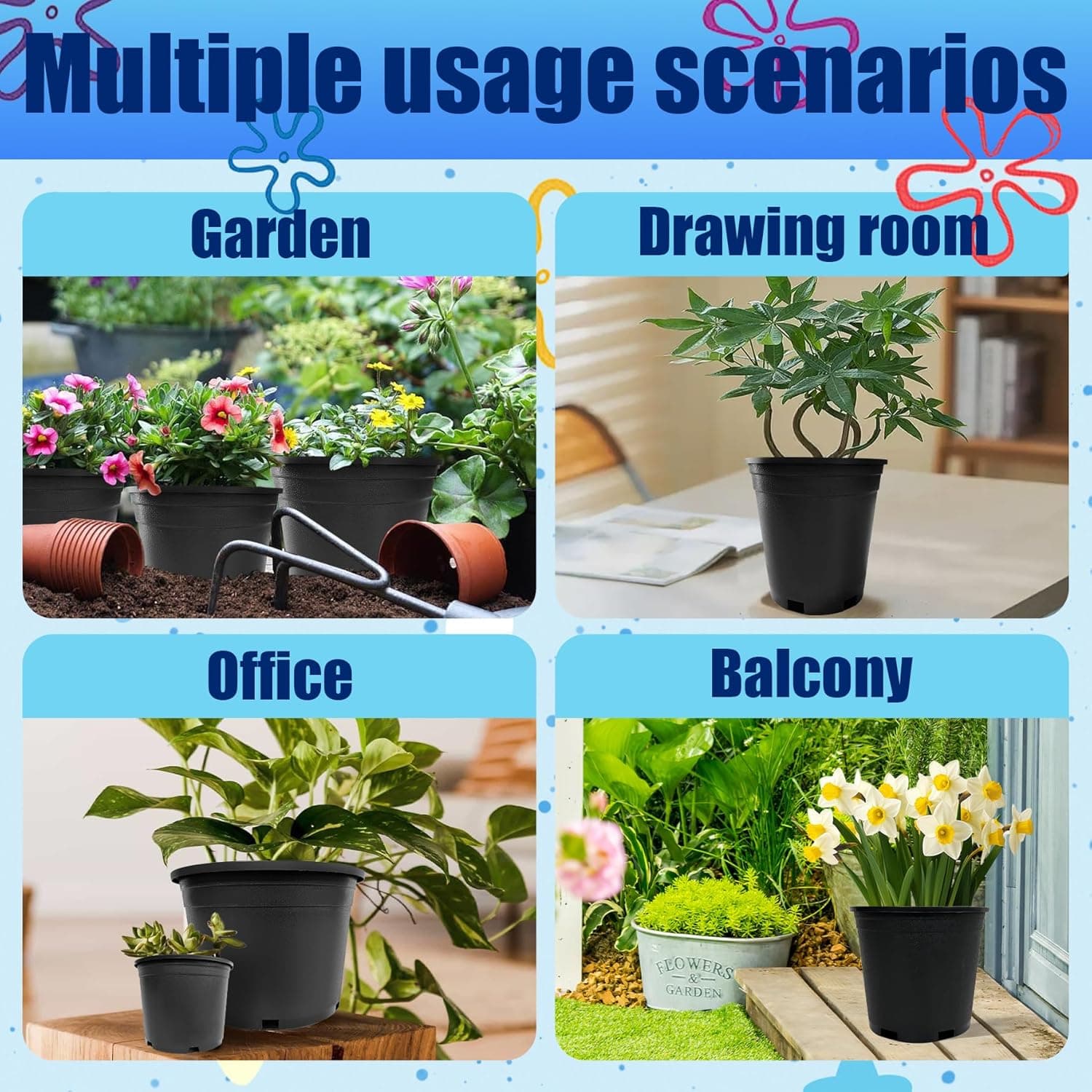 10Pcs 7 Gallon 14 inch Plant Nursery Pot Flower Seedling Injection Molded Container Plastic Garden Planter Pots with Drainage Holes Suitable for Vegetables Flowers Plants Black - Image 8