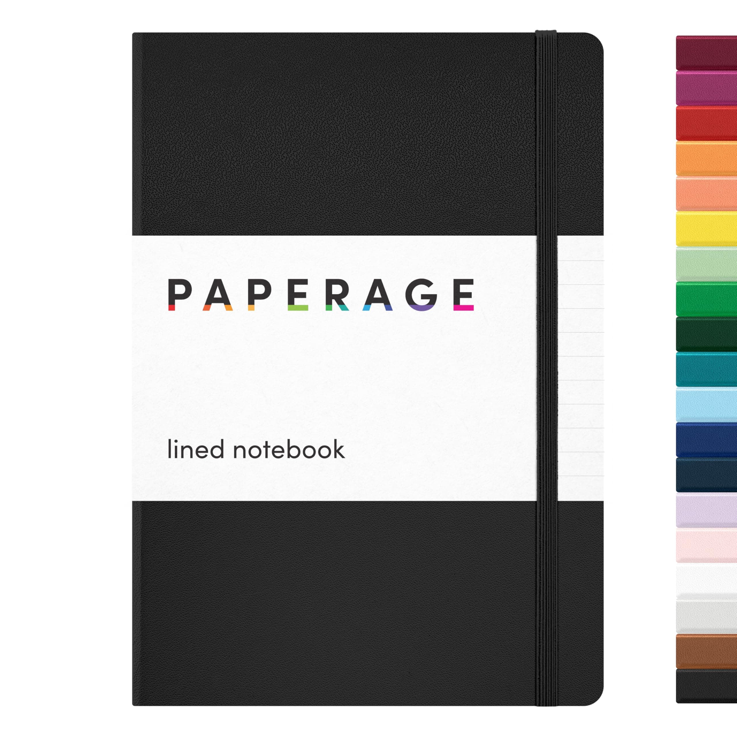PAPERAGE Lined Journal Notebook, (Black), 160 Pages, Medium 5.6 in x 8 in - 100 GSM Thick Paper – Hardcover Journaling Notebook for Work, School & Note Taking Lined 160 Pages Black
