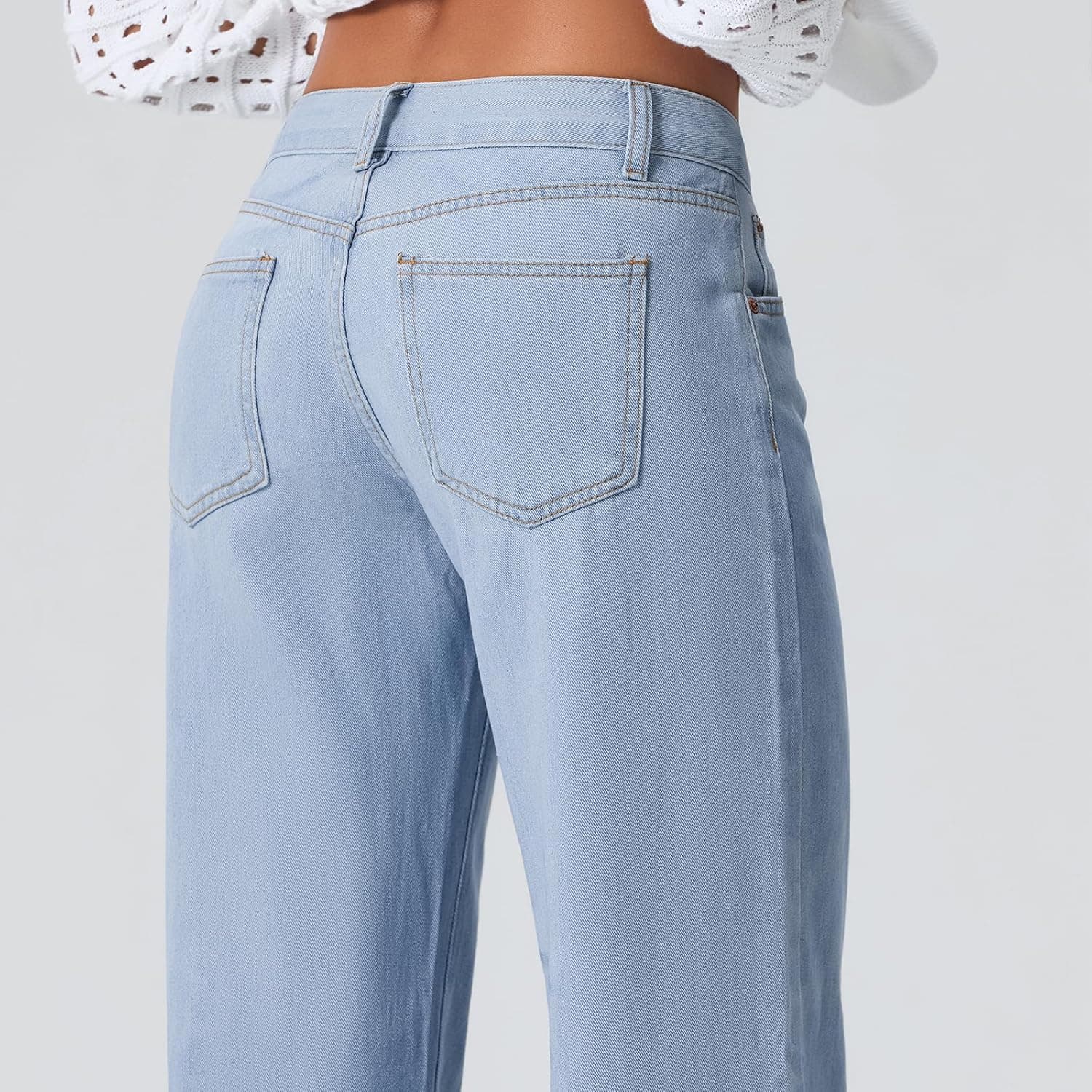 Women Y2k Low Rise Baggy Jeans Loose Fit Boyfriend Straight Wide Leg Jeans Trendy Stretch Long Denim Pants X-Small Baby Blue - Image 7