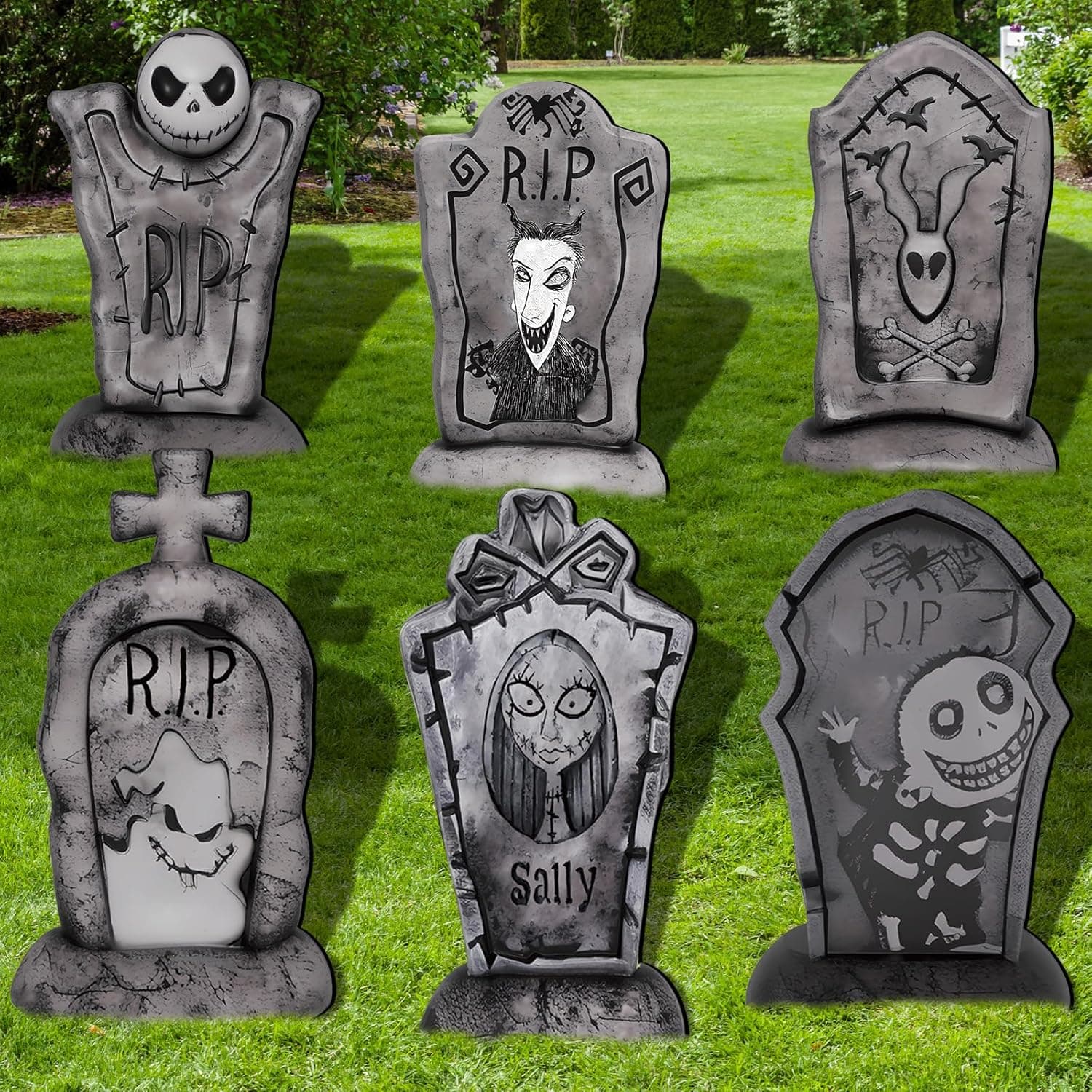 17 Inch Halloween Yard Signs Tombstones for Graves Decor Set with Stakes. Nightmare Before Christmas Inspired, Halloween Gravestones Outdoor Decorations Scary Decoration Displays for Party - Image 2