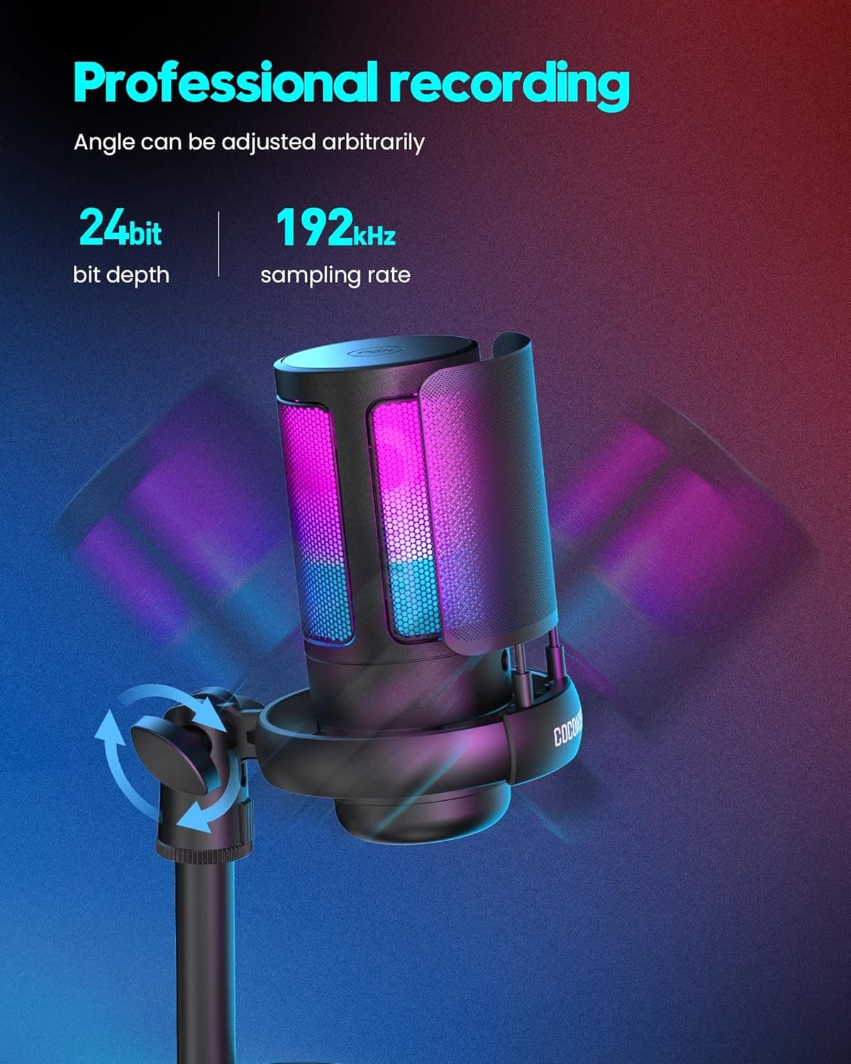 Gaming Microphone for PC: USB Mic for Podcasts Videos & Streaming - Condenser Mic with Quick Mute & Pop Filter - RGB Microphone Gift for Gamer boys - Compatible with PS4/5 & Computer & Laptop With Stand - Image 7