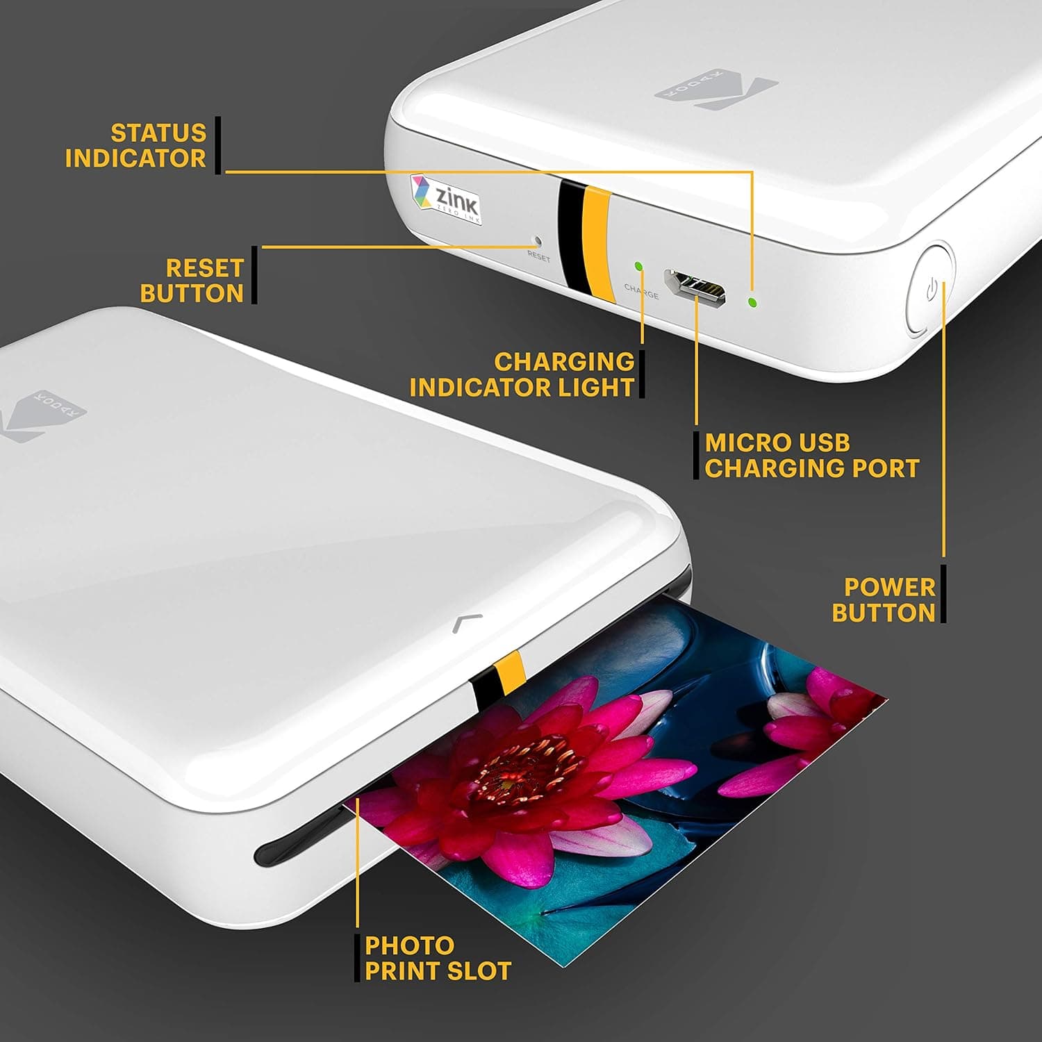 KODAK Step Instant Smartphone Photo Printer - Portable Mini Color Wireless Mobile Printer - Zink 2x3” Sticky-Back Photos - Bluetooth Compatible with iOS & Android Devices - Fun Editing App - White White Printer - Image 4