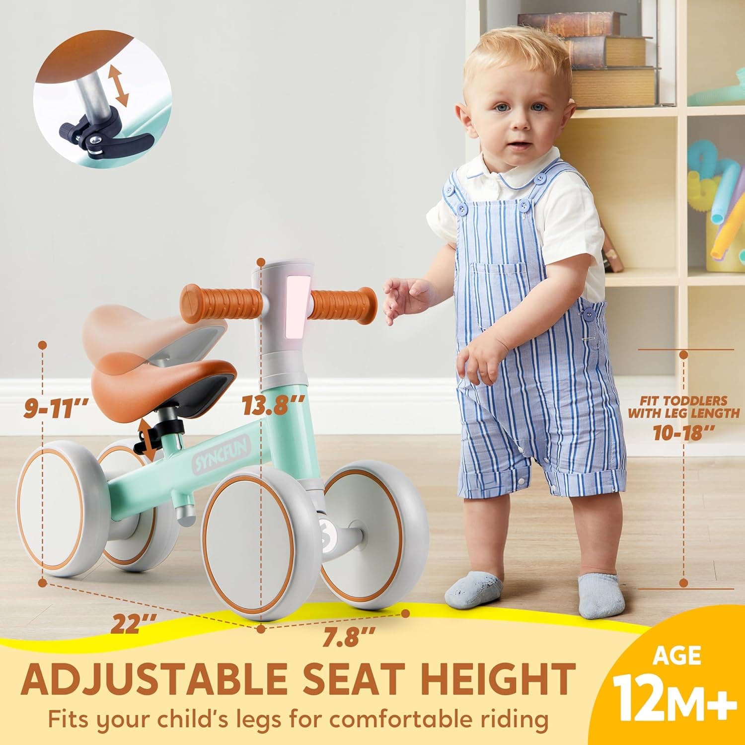 SYNCFUN Baby Balance Bike with Music and Light for 1-2 Year Old Toddlers, 1st Birthday Gift, One Year Old Birthday Gift for Boys Girls, Outdoor Baby Toys (Blue) Green - Image 6