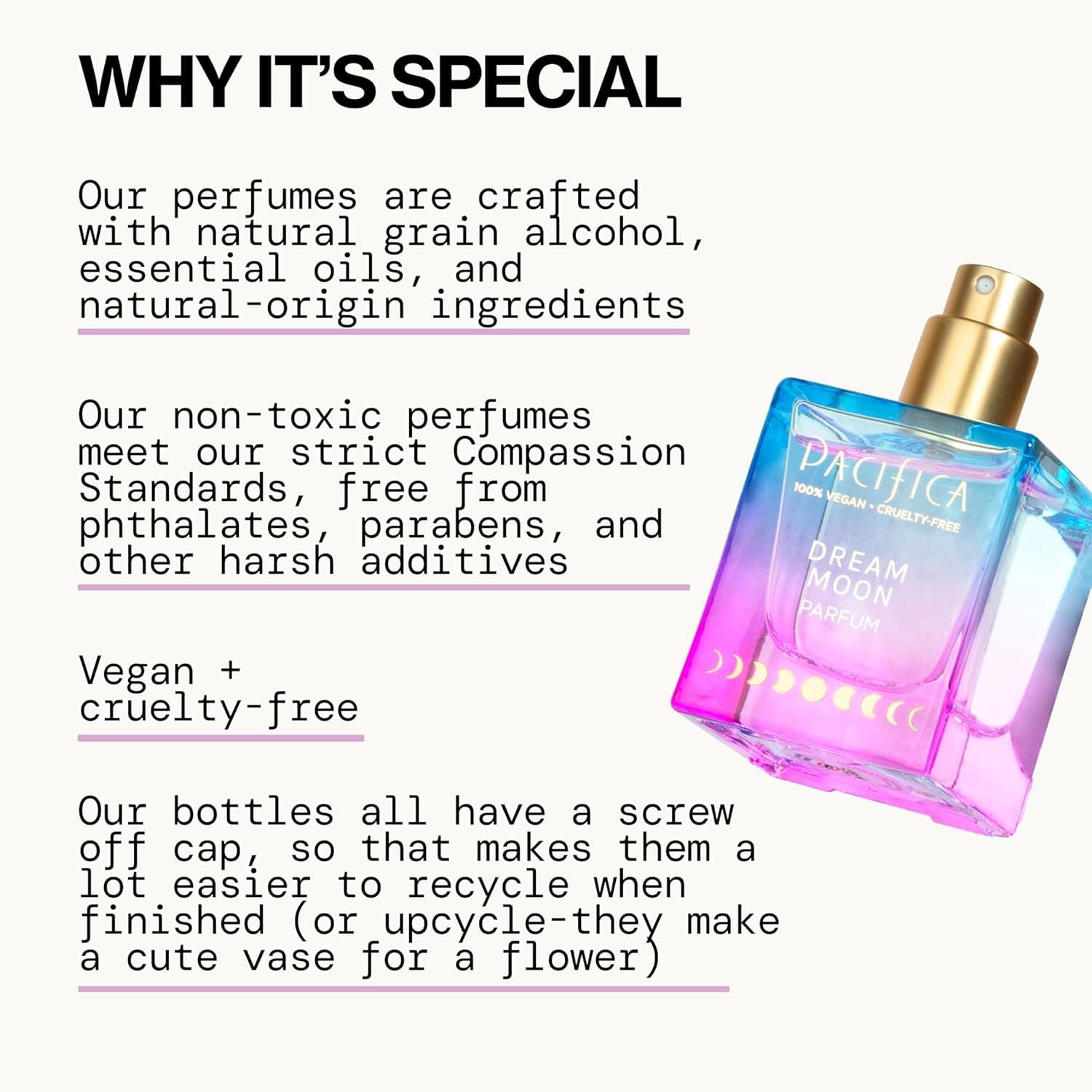 Pacifica Dream Moon Womens Spray Perfume 1 fl oz – Long-Lasting Floral Woody Fragrance for Her - Rose, Patchouli, Sandalwood – 100% Vegan, Cruelty-Free, Phthalate-Free Fragrance Dream Moon: Pink Rose, Sandalwood, Patchouli 1 Fl Oz (Pack of 1) - Image 7