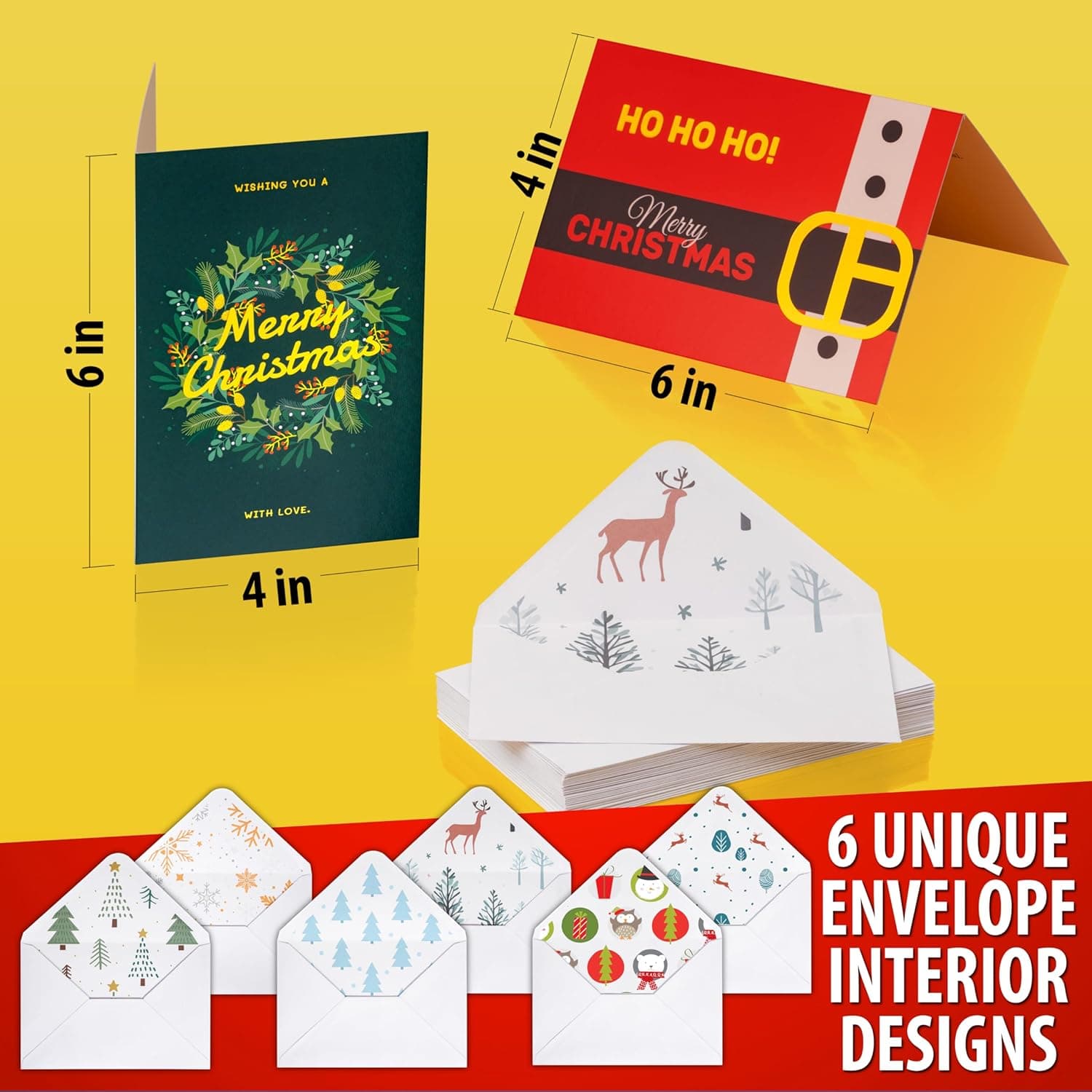 24 Pack Christmas Cards with Envelopes and Stickers, 24 Festive Designs Gold Foil Glitter Christmas Card Set, 6 x 4 In with Printed Greeting Messages Inside, for Friends, Family, and Kids - Image 4