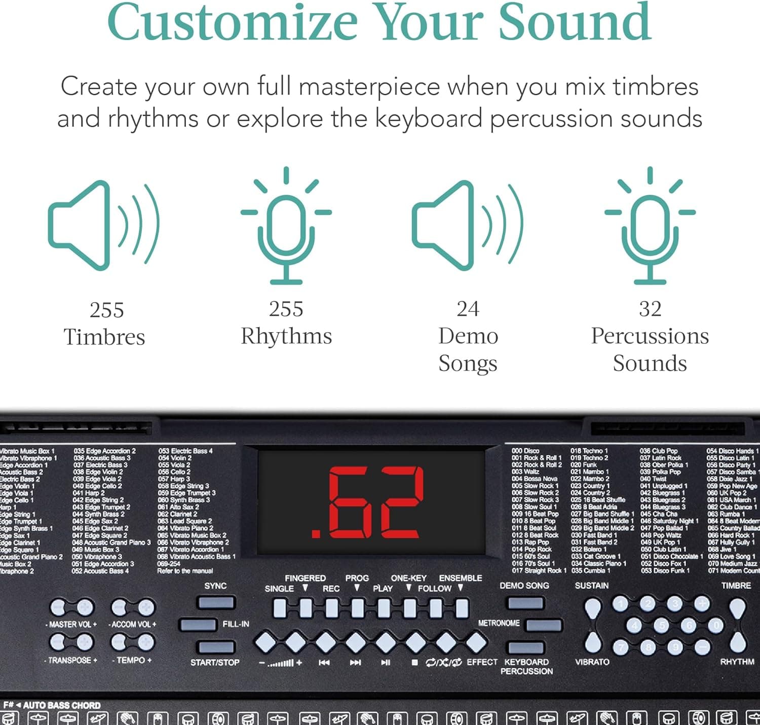 Best Choice Products Piano Electrónico de 61 Teclas Portátil Teclado Eléctrico Conjunto Completo para Principiantes con Pantalla LED, Soporte, Banco, Auriculares - Negro 61 Teclas Negro - Image 3