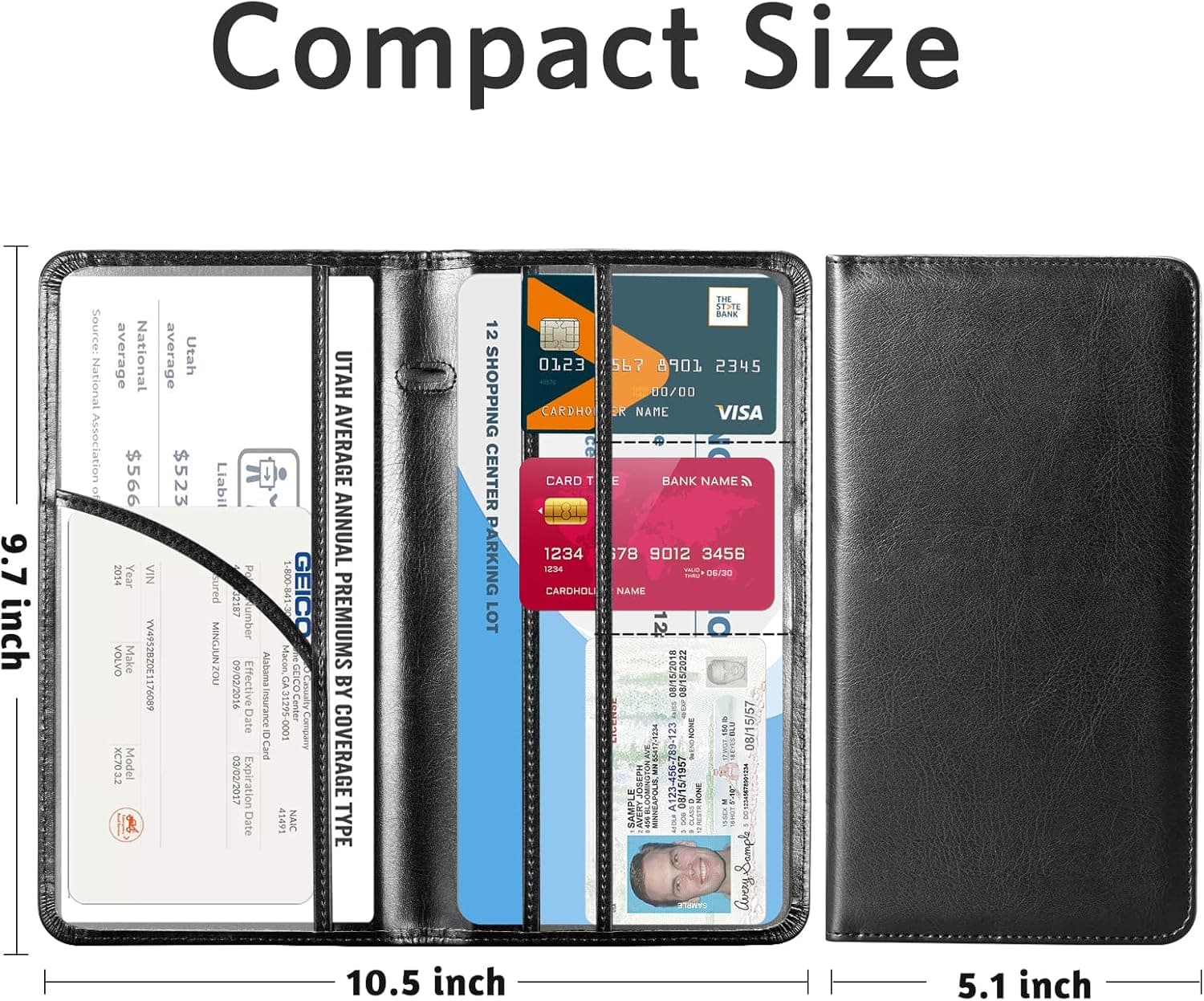 CoBak Soporte para Registro de Auto y Seguro - Organizador de Guanteras para Vehículos, Accesorios para Compartimentos de Autos y Camiones con Cierre Magnético para Licencia de Conducir, Tarjetas L-Cuero Negro - Image 5