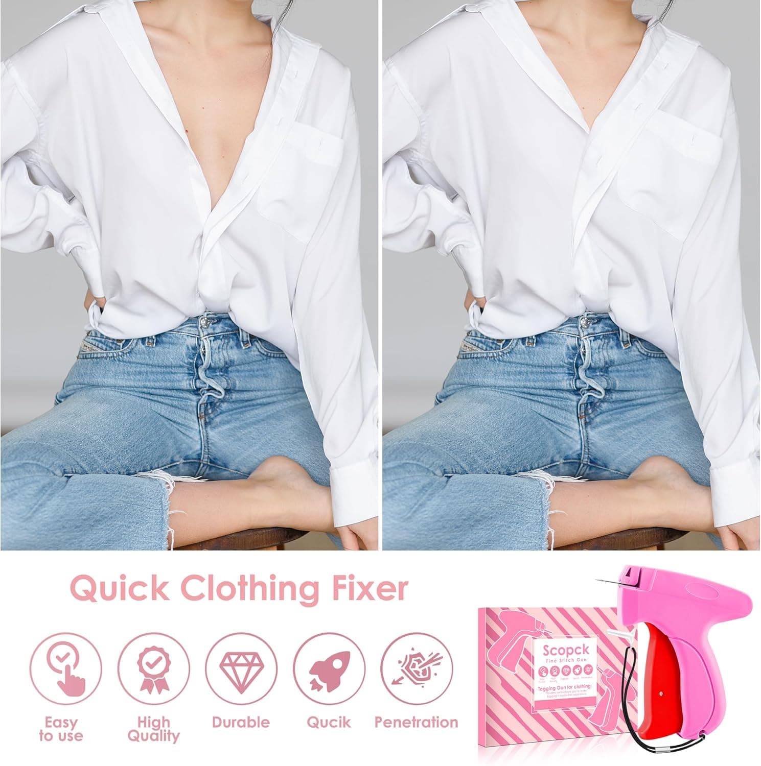 Pistola de Puntadas para Ropa - Pistola de Etiquetas Portátil Rápida para Arreglos de Ropa - Pistola de Etiquetado - Kit de Costura Incluye 6 Agujas, 1000 Sujetadores Negros y 1000 Sujetadores Blancos (Negro-Naranja) Rosa-Rojo - Image 5