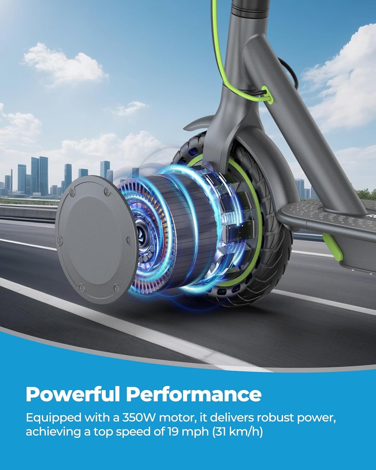 Electric Scooter - 8.5"/10'' Solid Tires, 350W/500W Motor, Up to 19-22MPH and 21-24Miles Long-Range Portable Commuting Scooter for Adults with Double Braking System and App 350W 8.5'' 15Miles Green - Image 7