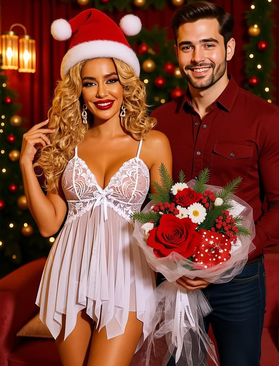 Avidlove Lingerie for Women Lace Babydoll Sleepwear Boudoir Outfits Plus Size Langeray XS-5XL B-white Medium - Image 4