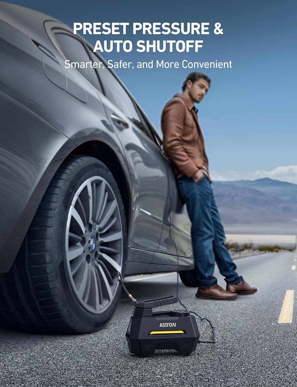 AstroAI Tire Inflator Portable Air Compressor Air Pump for Car Tires-Car Accessories, 9.8Ft Cord-12V DC-Powered Auto Pump with Digital Pressure Gauge, Emergency LED Light for Bicycle, Balloons, Yellow Yellow Large - Image 5