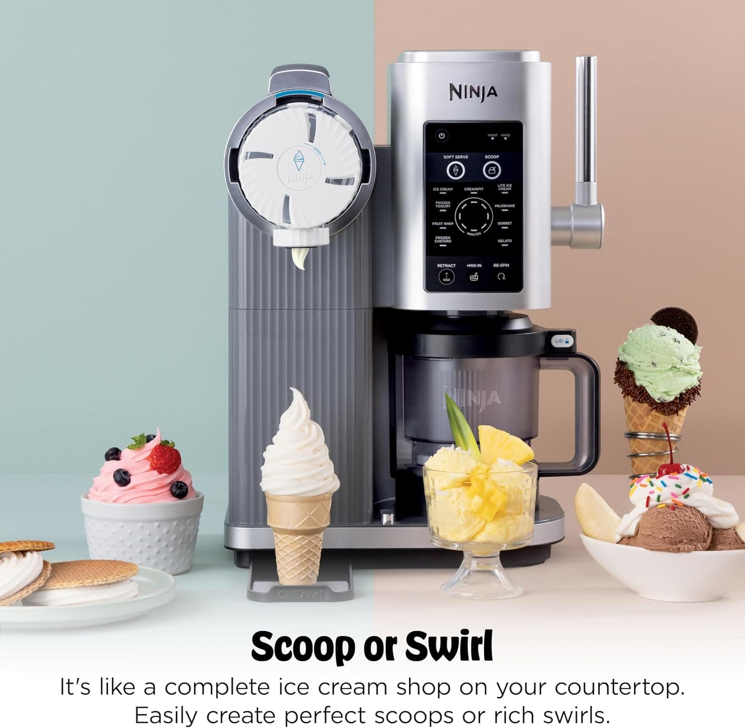 Ninja CREAMi Scoop & Swirl Ice Cream and Soft Serve Maker, Sorbet, Milkshake, Frozen Yogurt, Low Calories Program & More, 13-in-1, Soft Serve Handle & (2) CREAMi 2-in-1 16oz Pints, NC701 CREAMi Swirl - Image 7