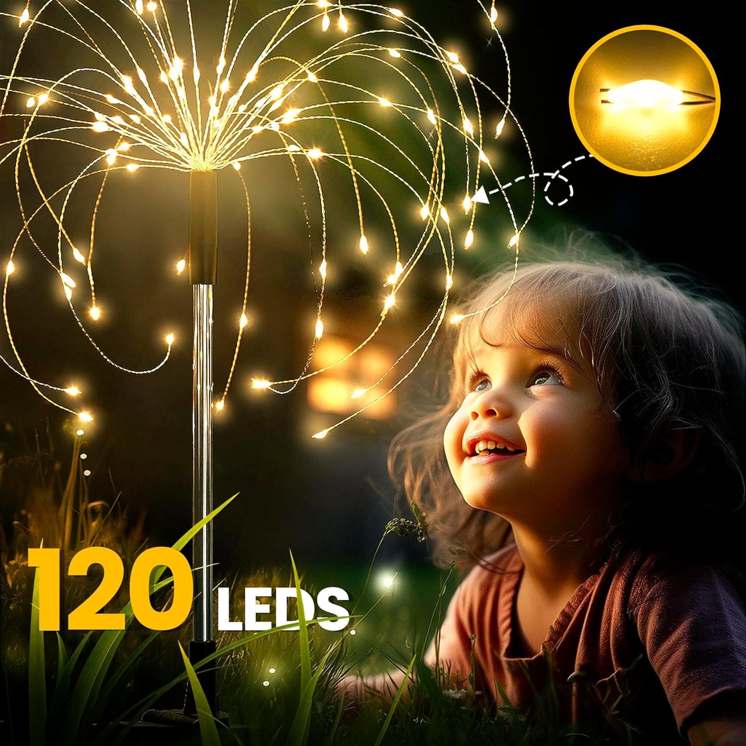 GIGALUMI Garden Decor Outdoor Lights 120LED 2Pack, Solar Garden Lights for Christmas Outside Fairy Firework Decorative,Solar Powered for Yard Pathway Flowerbed Planter Balcony Patio Decor (Warm White 2 PACK 120 LEDS Warm White - Image 9