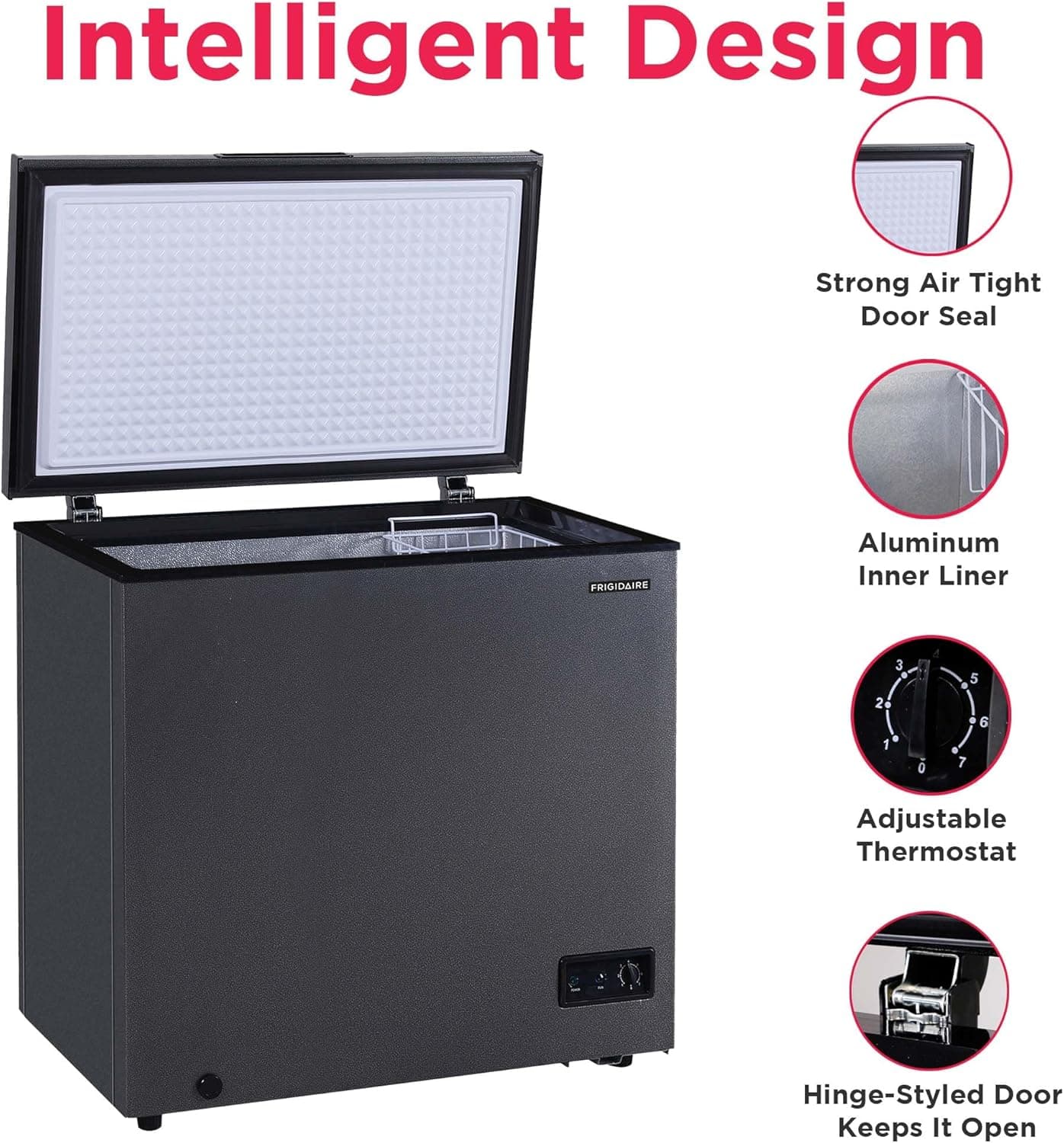 Frigidaire Chest Deep Freezer, 7 Cu. Ft. Capacity, Granita Rugged Design-Adjustable Thermostat-Removable Vinyl Coated Wire Basket-Easy Defrost Drain 7 cu ft - Image 4