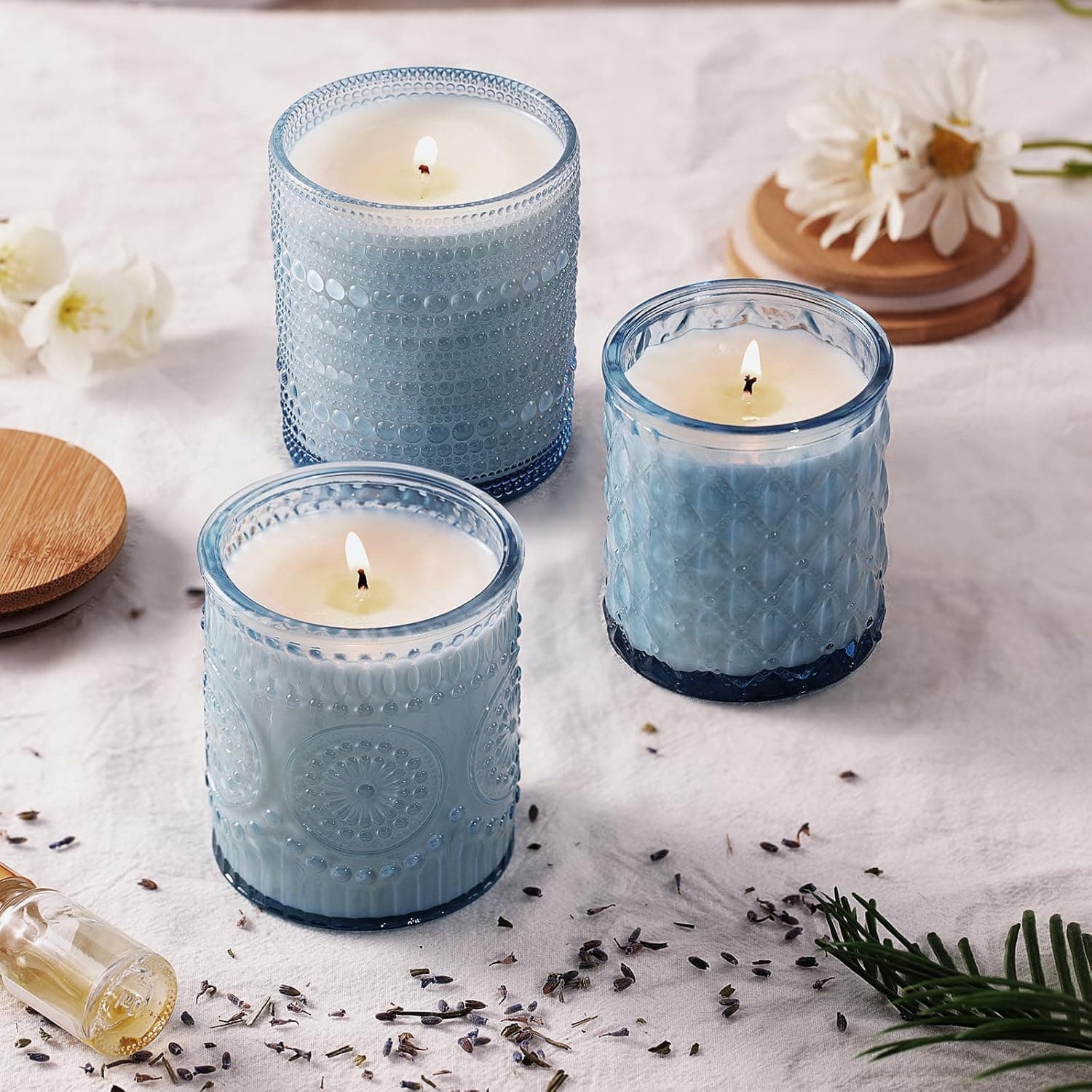 DARJEN 12 Pack Blue Candle Jars for Making Candles- 3 Styles Glass Candle Making Jars Bulk with Bamboo Lids and Labels, Candle Making Supplies Candle Vessels for DIY Gifts - Image 4