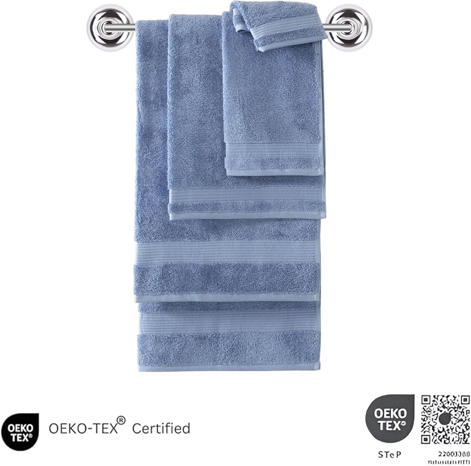 Classic Turkish Towels CTT - Luxury 6 Piece Towel Set, 100% Turkish Cotton, Quick Drying, Highly Absorbent & Comfy, Includes 2 Bath Towels, 2 Hand Towels & 2 Washcloths | (Blue) Blue 6-Piece Towel Set - Image 5