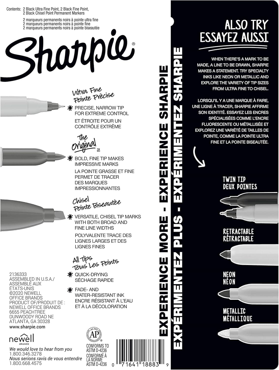 Sharpie Permanent Markers Variety Pack, Includes Chisel, Fine, and Ultra-Fine Tips, Marker Set, Writing, Coloring, Poster, Office, School Supplies, Black, 6 Count Pen - Image 6