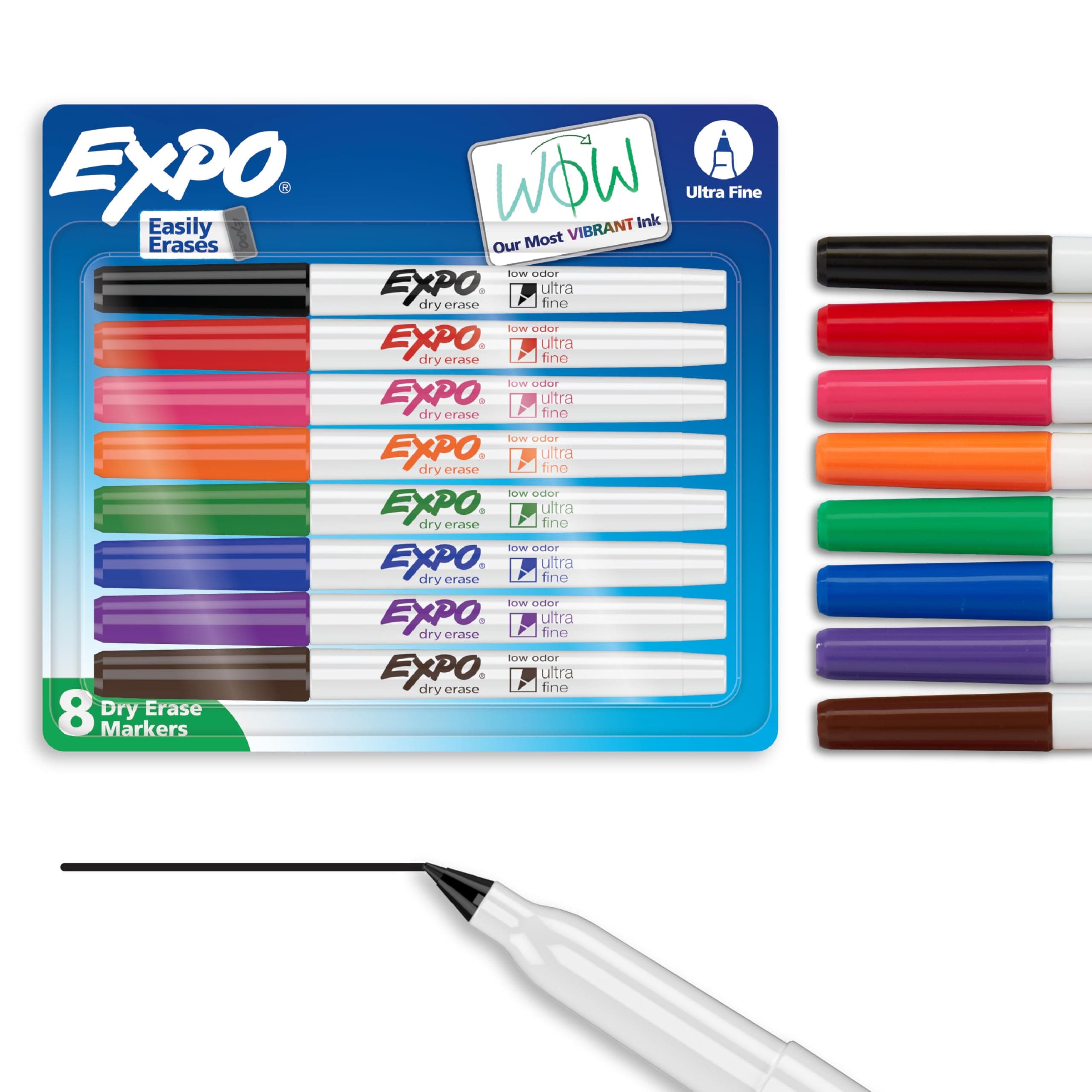EXPO Low Odor Dry Erase Markers Ultra-Fine Tip Assorted Colors 8 Count 1 Count (Pack of 8)
