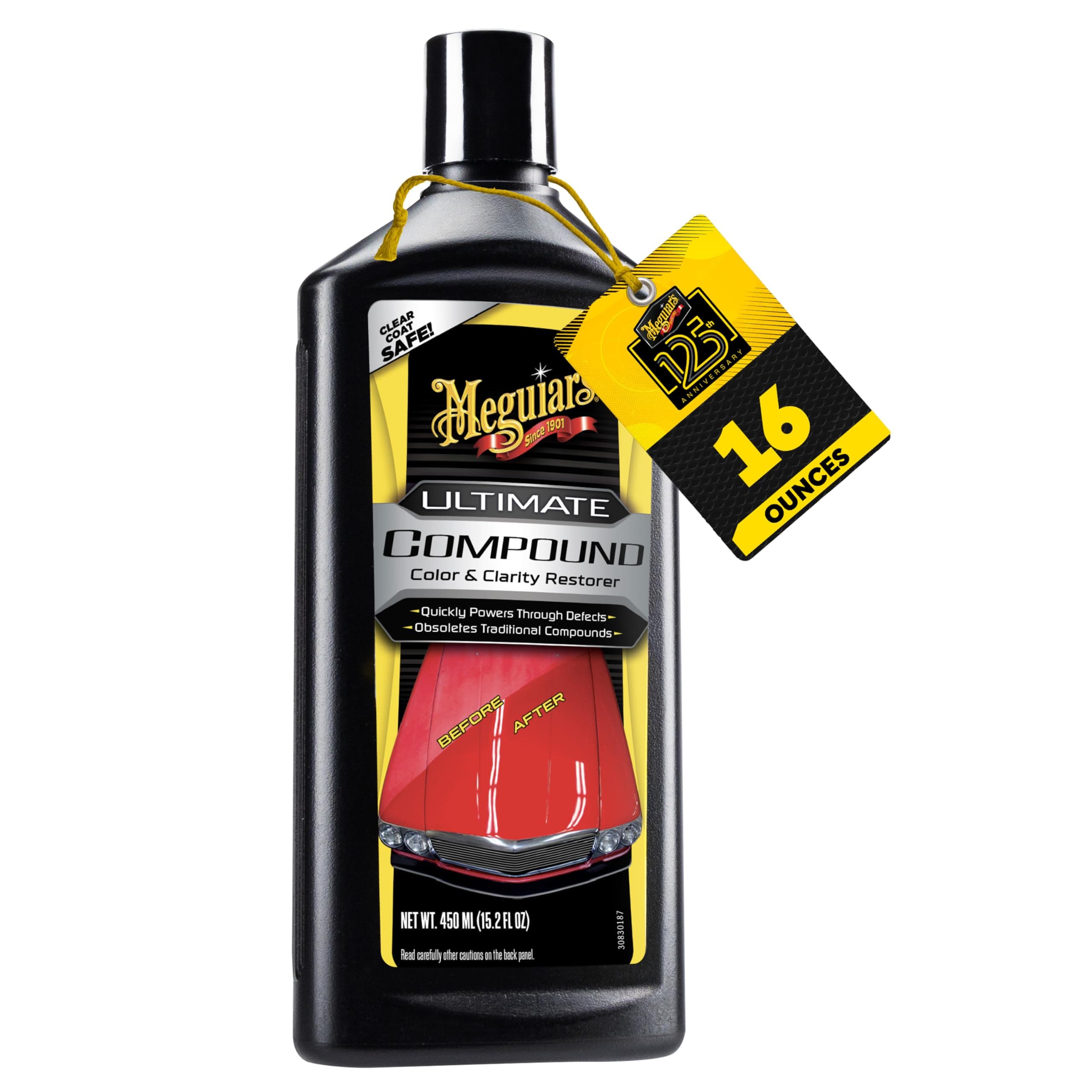 Meguiar’s Ultimate Compound, Removedor de Rayones de Grado Profesional para Corrección de Pintura, Elimina Remolinos y Defectos Mientras Restaura el Brillo y el Esplendor, Regalos de Navidad para Amantes de los Autos, 15.2 Oz