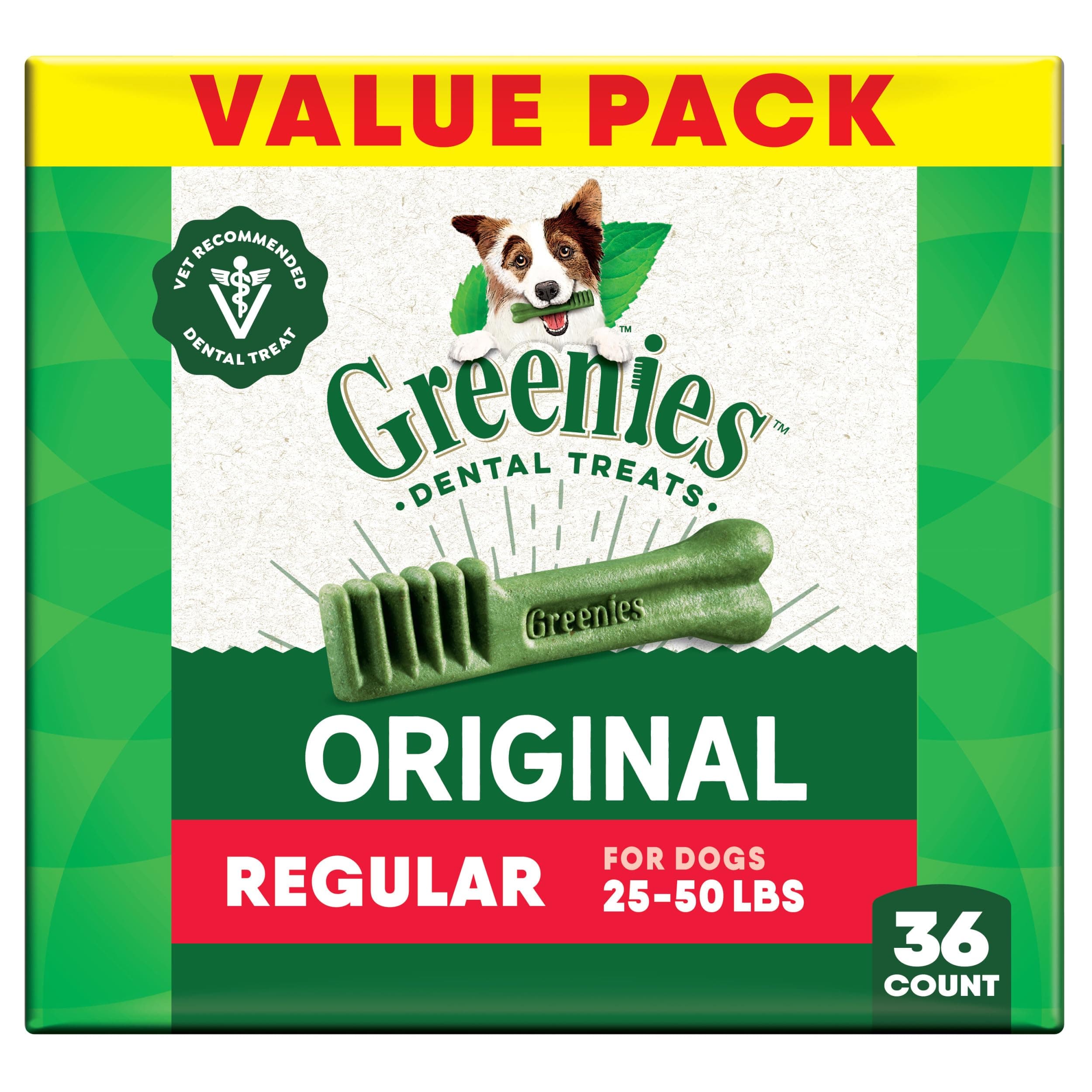 Greenies Veterinarian-Recommended Adult Natural Dental Dog Treats Regular Size, Original Flavor, 36 oz. Pack, 36 Count Original 36 Count (Pack of 1)