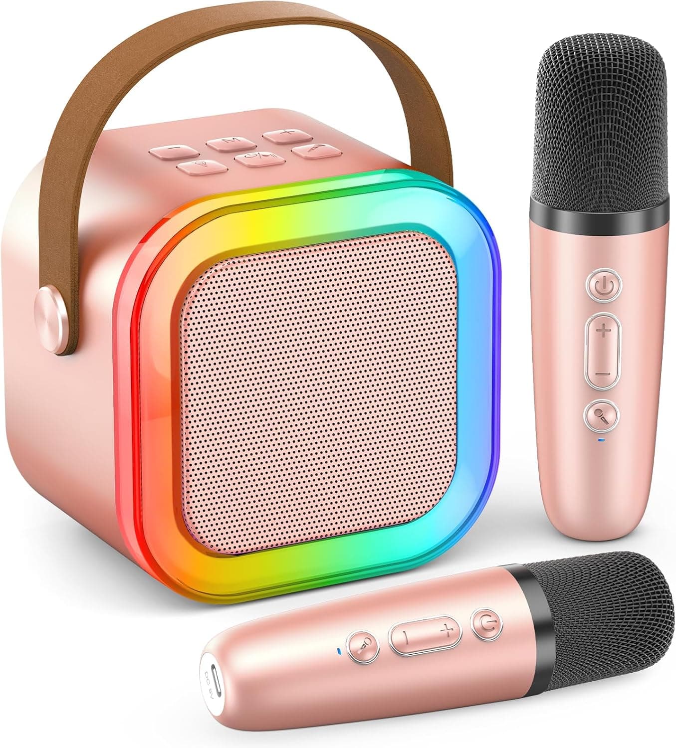 Mini Karaoke Machine for Kids Adults, 2025 TOP Christmas Birthday Gifts for Girls 3,4,5,6,7,8+Year Old Toddler Toys, Portable Bluetooth Speaker with 2 Wireless Karaoke Microphones Player(Rose) Rose Gold - Image 2