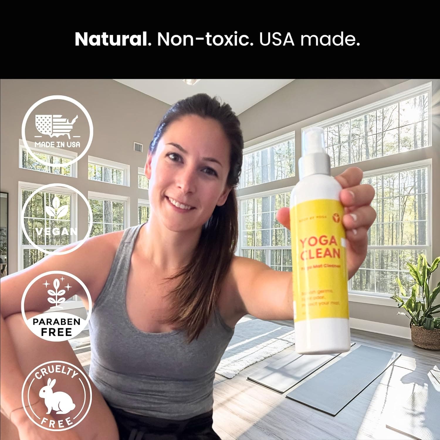Yoga Clean – Eco-Friendly Yoga Mat Cleaner & Deodorizing Spray | Neutralizes Sweat & Odor to Protect Your Mat | 8 oz Plant-Based Formula, Spa-Like Scent, Made in the USA Citrus Tea - Image 3