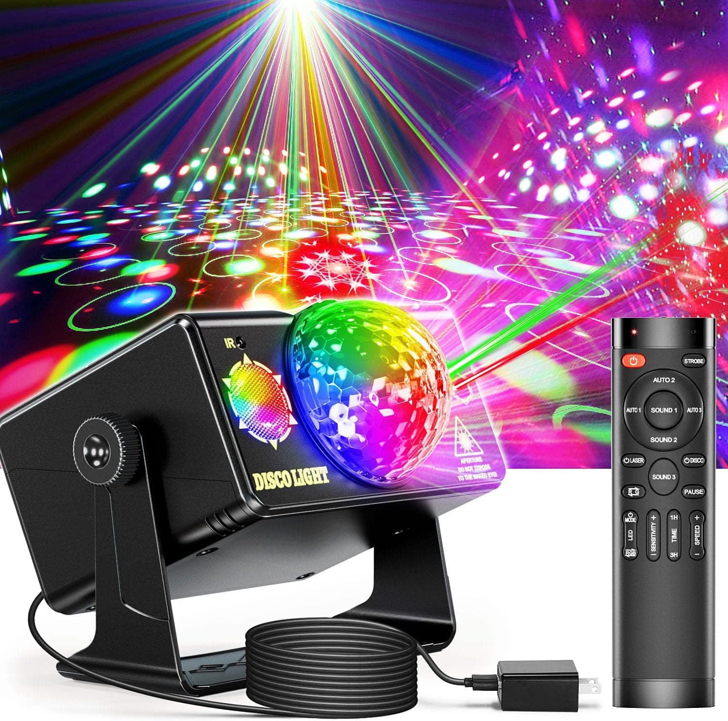 Party Lights, DJ Disco Light Disco Ball Light Sound Activated Strobe Stage Lights for Parties Birthday Christmas Gift Wedding Karaoke KTV Bar Club Pub Dance Home Room Halloween Decorations 1 Plastic - Image 2