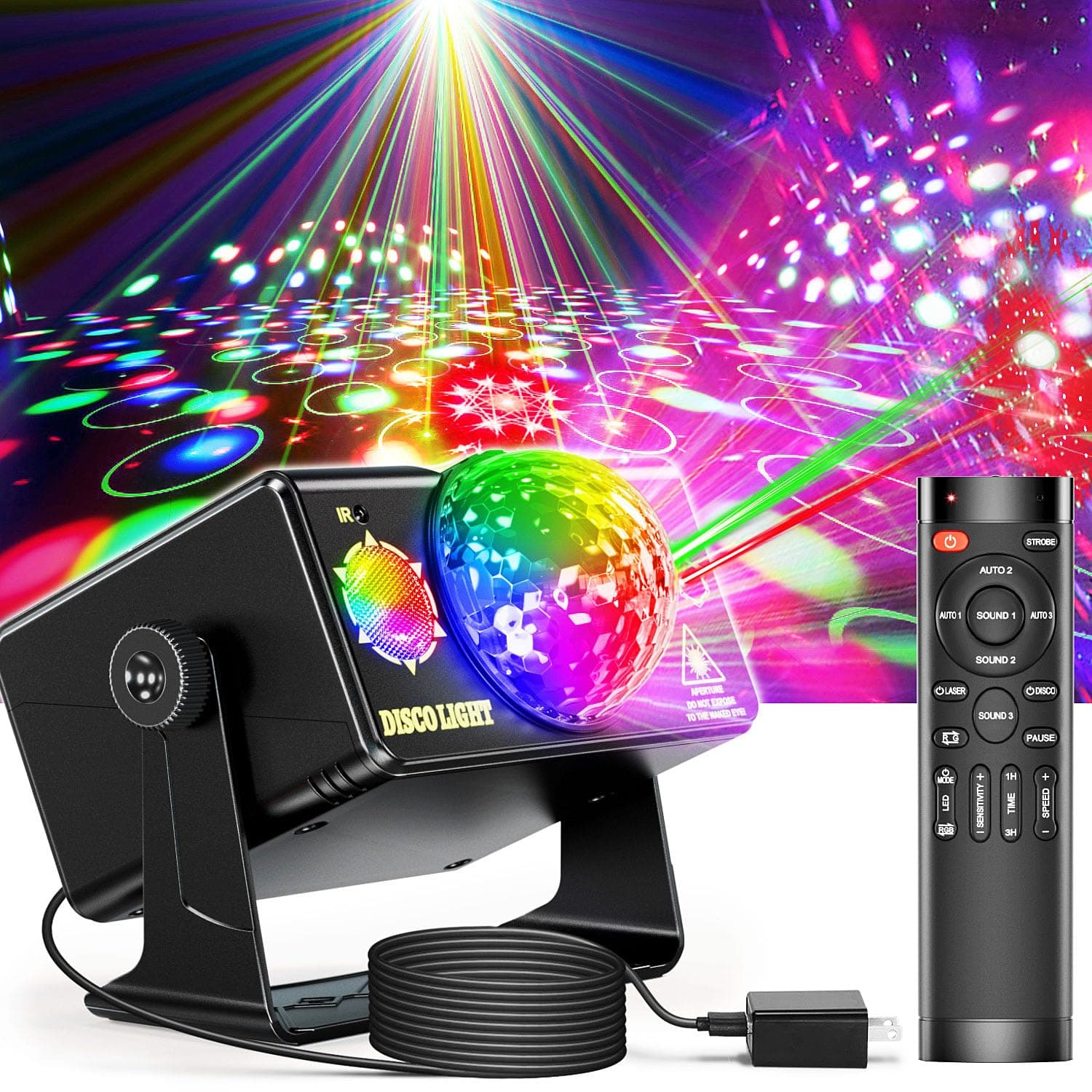 Party Lights, DJ Disco Light Disco Ball Light Sound Activated Strobe Stage Lights for Parties Birthday Christmas Gift Wedding Karaoke KTV Bar Club Pub Dance Home Room Halloween Decorations 1 Plastic