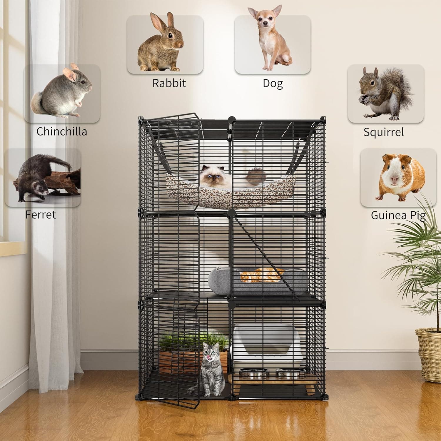 YITAHOME Cat Cage Indoor Cat Enclosures DIY Cat Playpen Metal Kennel with Extra Large Hammock for 1-2 Cats, Ferret, Chinchilla, Rabbit, Small Animals 28.0"L x 28.0"W x 41.0"H - Image 6