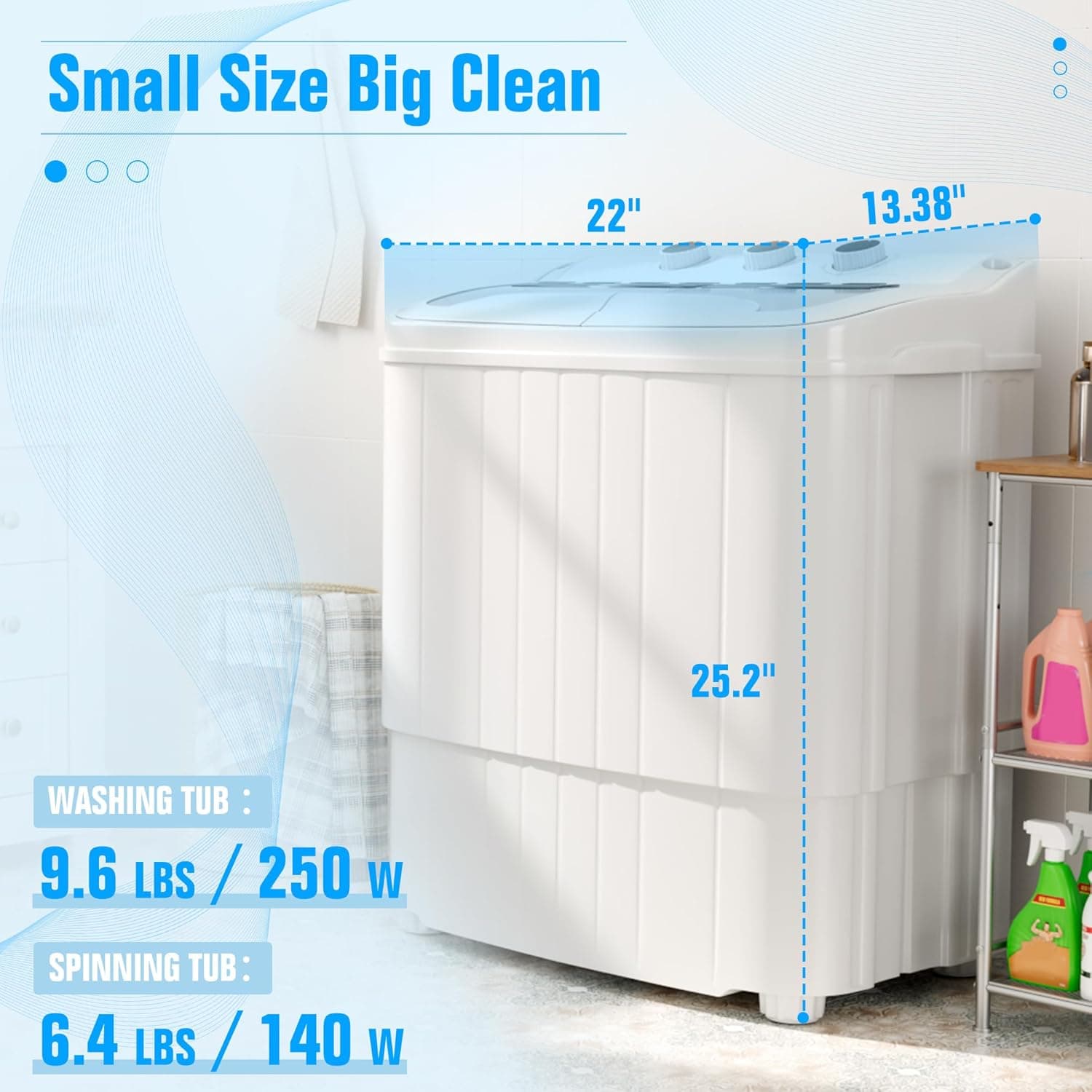 Pataku Portable Washing Machine, 17.6 Lbs Compact Mini Washer and Dryer Combo,Twin Tub Laundry Washer with Spin Cycle, Soaking Function Ideal for Apartment, Dorms, RVs Camping, Grey Grey 17.6LBS - Image 3