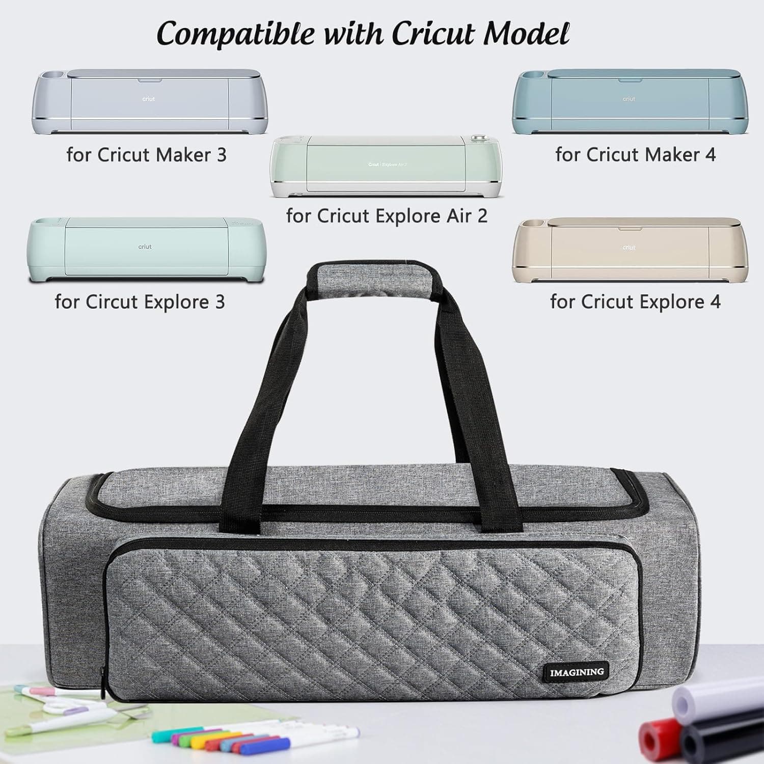 IMAGINING Carrying Case Bag for Cricut Maker 4, Maker 3, Explore 4, Explore 3, Explore Air 2, Large Opening Storage for Cricut Accessories and Suppliers Grey - Image 6