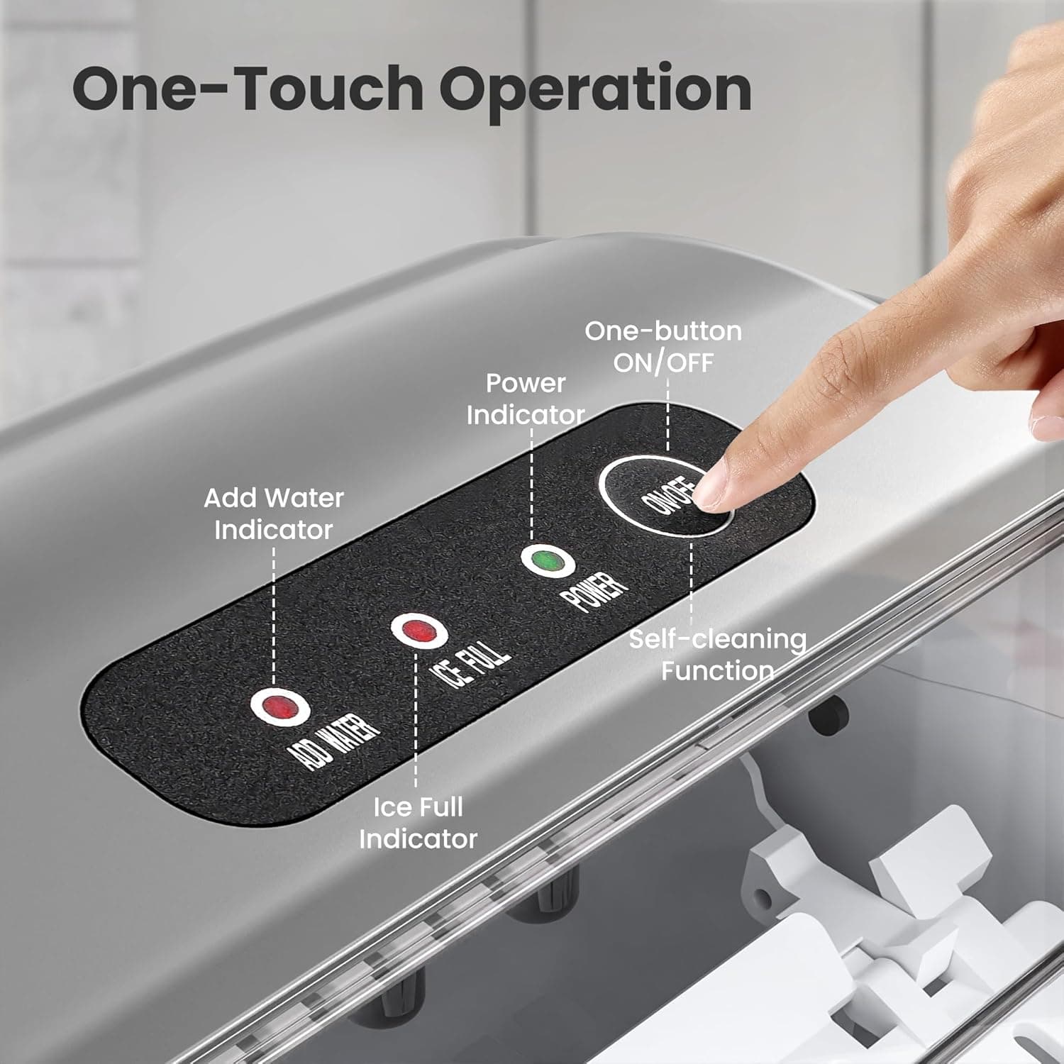 Máquina de Hielo Portátil de Encimera con Asa, 9 Cubos de Hielo en Forma de Bala Listos en 6 Minutos, 26Lbs/24H, Función de Autolimpieza - Image 5