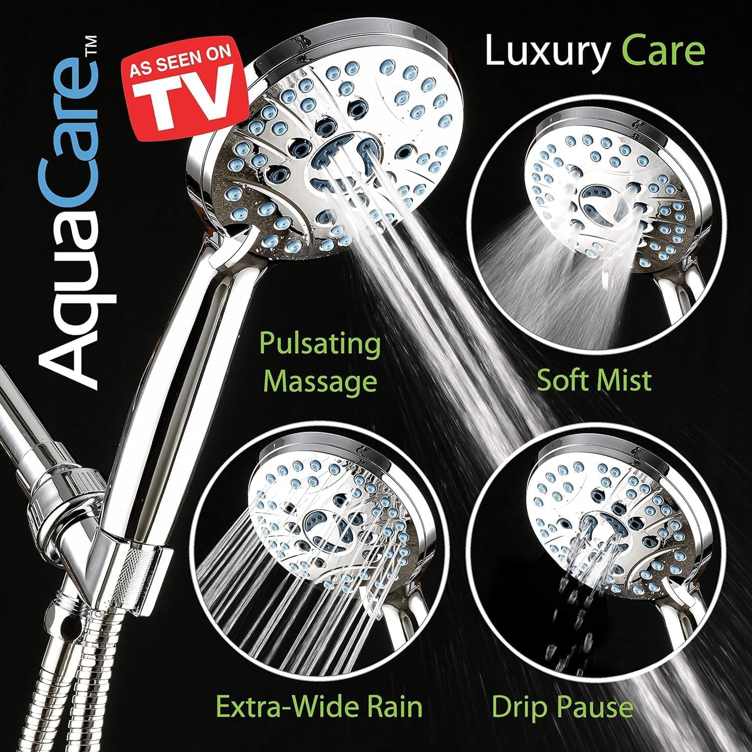 AquaCare High Pressure 8-mode Handheld Shower Head - Anti-clog Nozzles, Built-in Power Wash to Clean Tub, Tile & Pets, Extra Long 6 ft. Stainless Steel Hose, Wall & Overhead Brackets 2.5 Gallon Per Minute Premium Chrome - Image 7