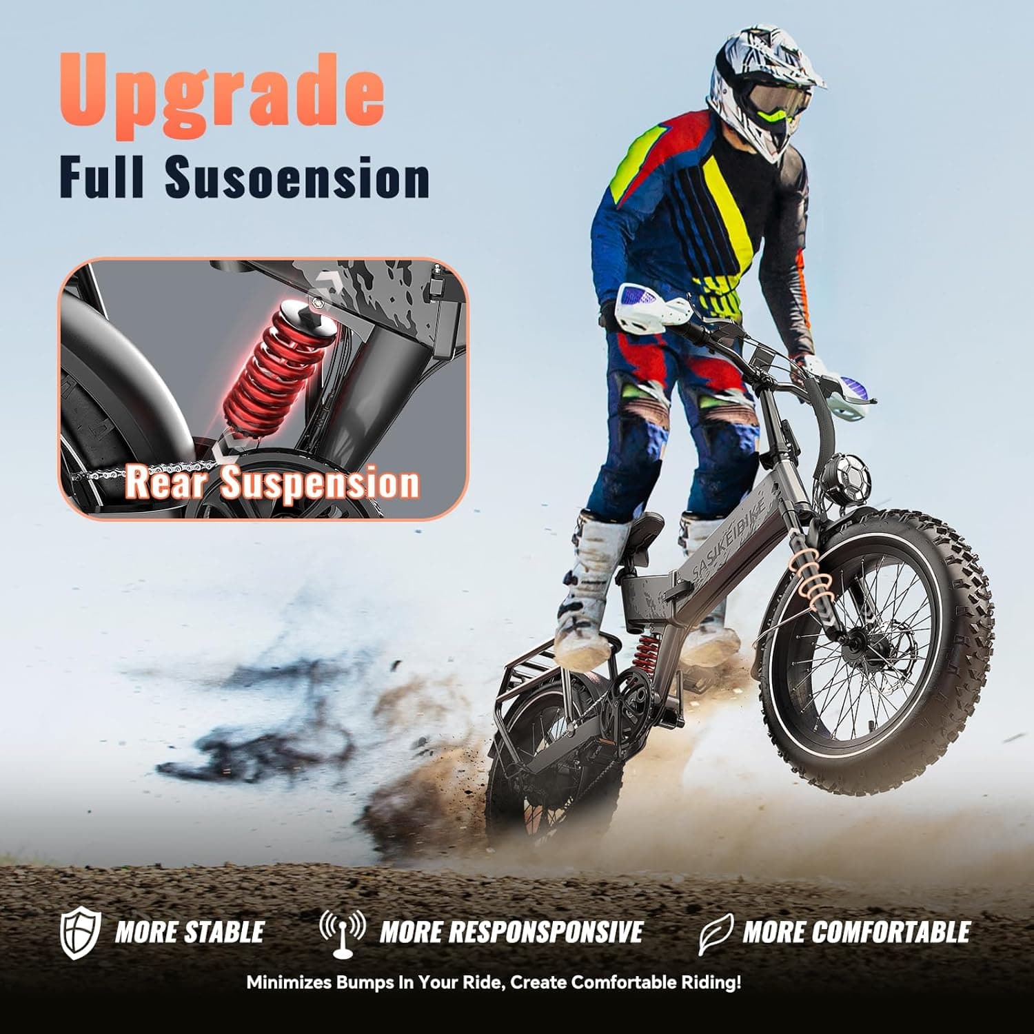 1500W Electric Bike for Adults Full Suspension,48/52v 20AH Electric Dirt Bike with 20" x 4.0 Fat Tire, Max 30+MPH & 70 Miles Electric Bicycle, Ebike for Snow, Mountains, Road UL Certified Grey Standard - Image 6