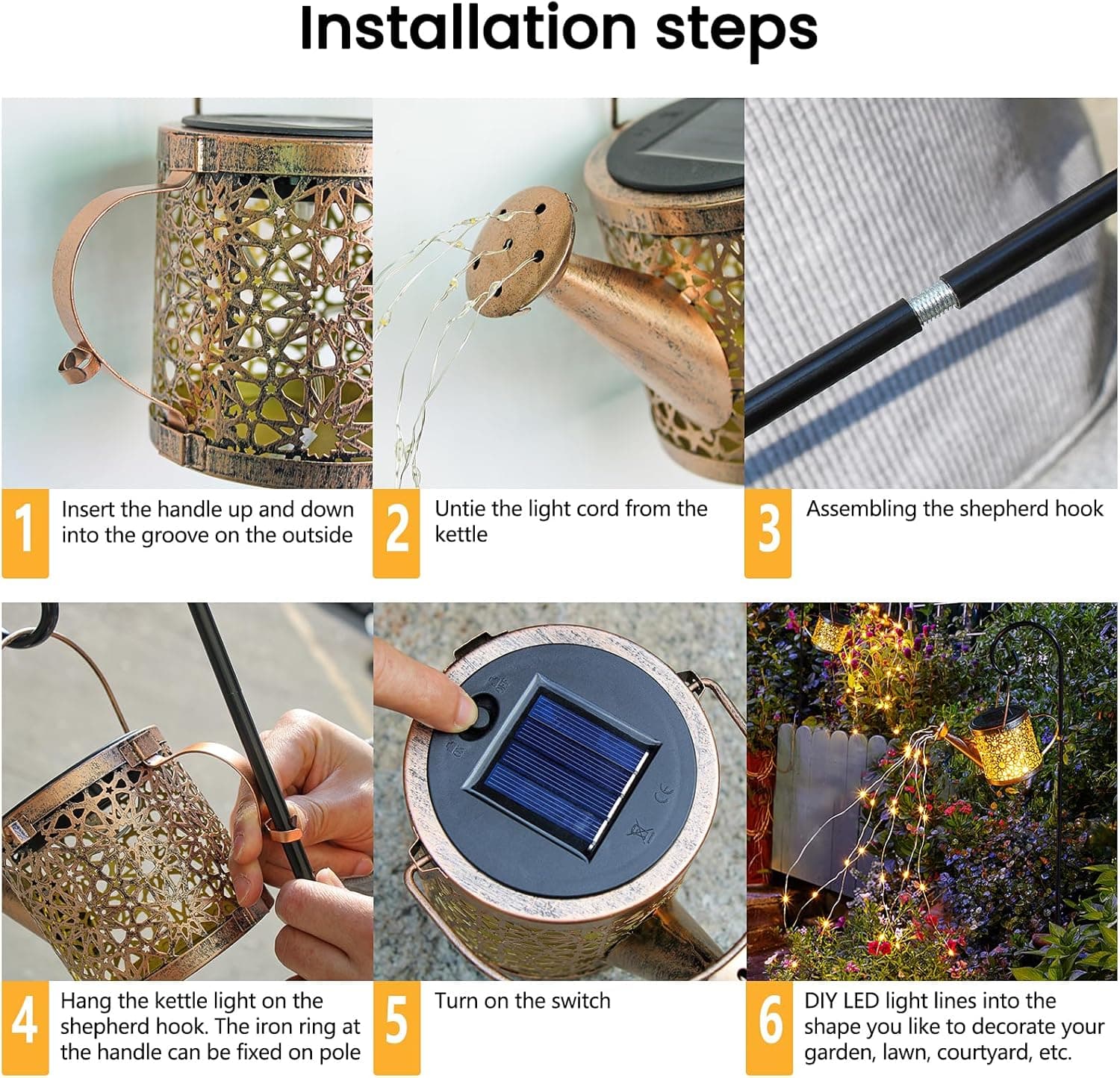 Outdoor Solar Metal Watering Can Small Hanging Decorative Waterproof Lights for Garden Decor, Yard Lights, Outside Patio Lawn, Gifts for Mom Grandma Women Birthday,1 pack, Warm White Warm White-1 pack - Image 5