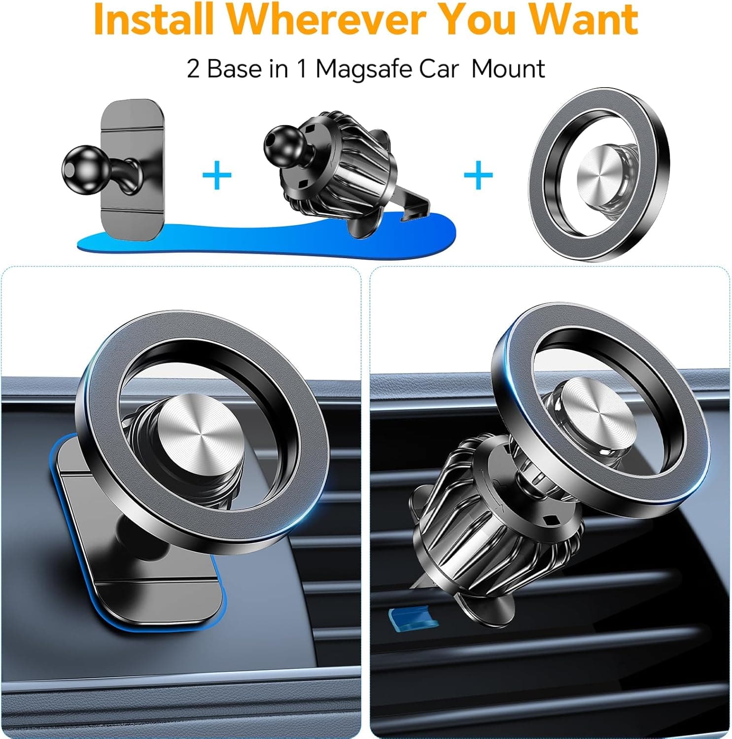 Kaistyle for Magsafe Car Mount【20 Strong Magnets】Magnetic Phone Holder for Car Phone Holder Mount Dash Mounted Holders Cell Phone Holders for Your Car Accessories for Women Men for iPhone 17 16 15 14 Black - Image 3