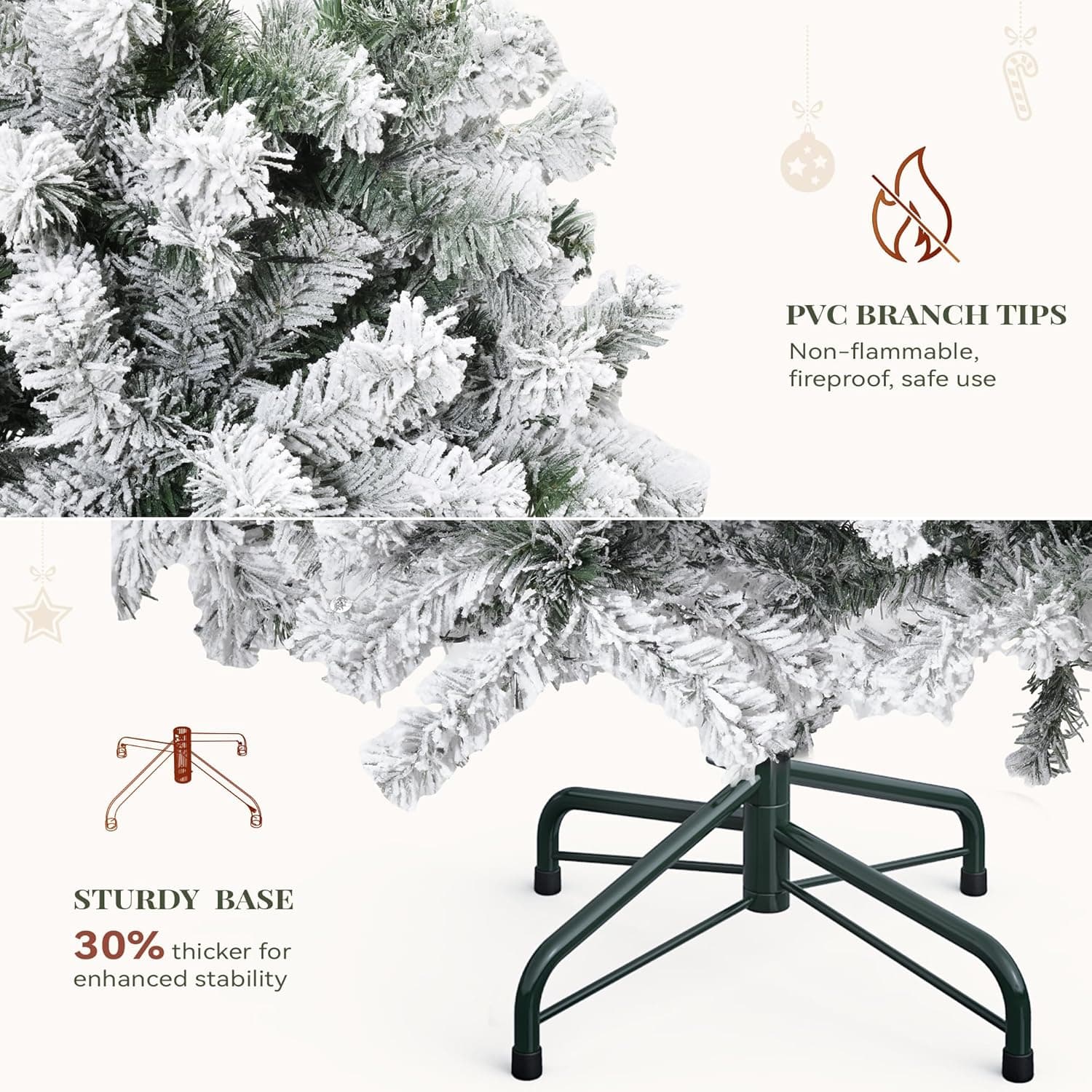 YITAHOME Prelit Snow Flocked Artificial Full Christmas Tree 6ft with Remote Control, Christmas Pine Tree with 11 Light-Modes, 1000 Branch Tips, and Foldable Base for Home, Party Decoration White 6ft - Image 7