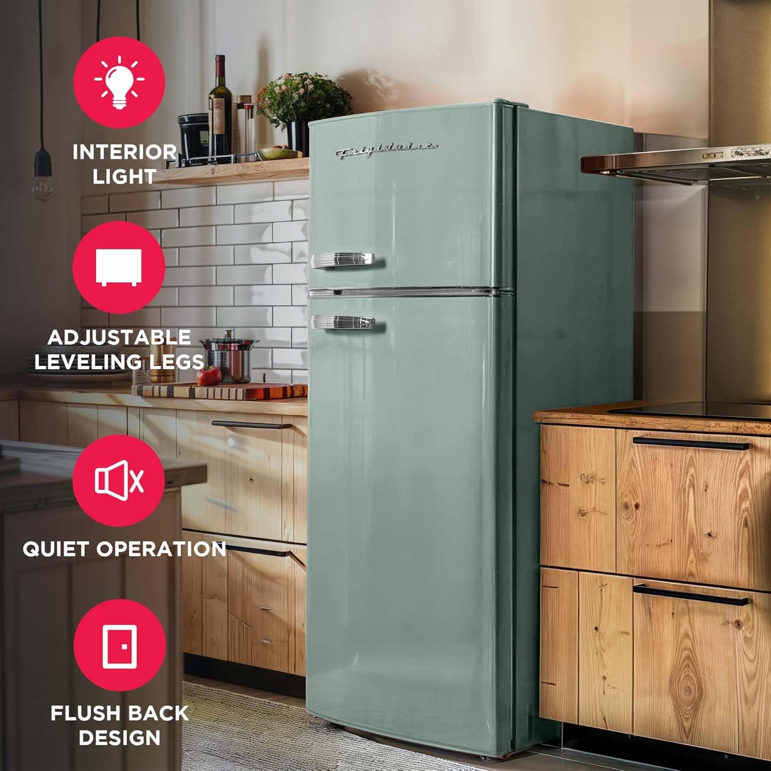 Frigidaire EFR753 Retro Apartment Size Refrigerator with Top Freezer - 2 Door Fridge with 7.5 Cu Ft of Storage Capacity, Adjustable Spill-Proof Shelves, Door & Crisper Bins, Mint MINT Double Door Fridge - Image 5