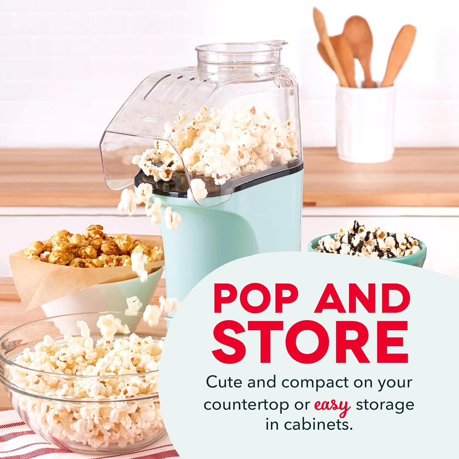 DASH Hot Air Popcorn Popper Maker with Measuring Cup to Portion Popping Corn Kernels + Melt Butter, 16 Cups - Aqua Aqua 16 cups - Image 6