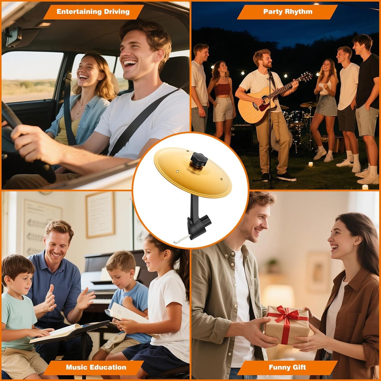 Car Cymbal Air Vent, Mini Drum Crash Cymbal Set with Mini Drum Stick, Funny Musical Instruments Gadget for Drummer Music Lovers Gift, Compact Durable Car Accessory for Most Vehicles(Gold) 1PCS Gold - Image 6