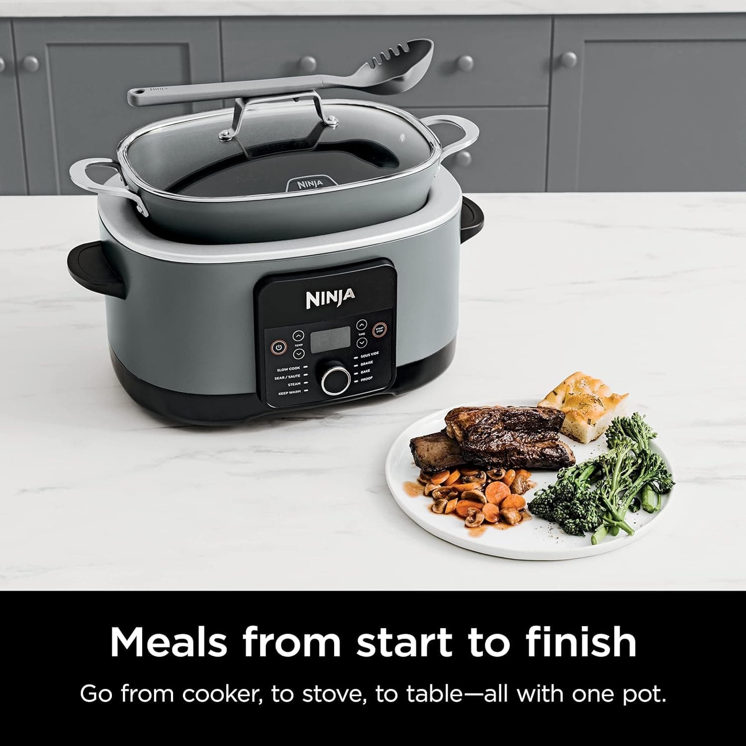 Ninja MC1001 Foodi PossibleCooker PRO 8.5 Quart Multi-Cooker, with 8-in-1 Slow Cooker, Dutch Oven, Steamer, Glass Lid Integrated Spoon, Nonstick, Oven Safe Pot to 500°F, Sea Salt Gray Sea Salt Gray 8.5 Quarts - Image 5