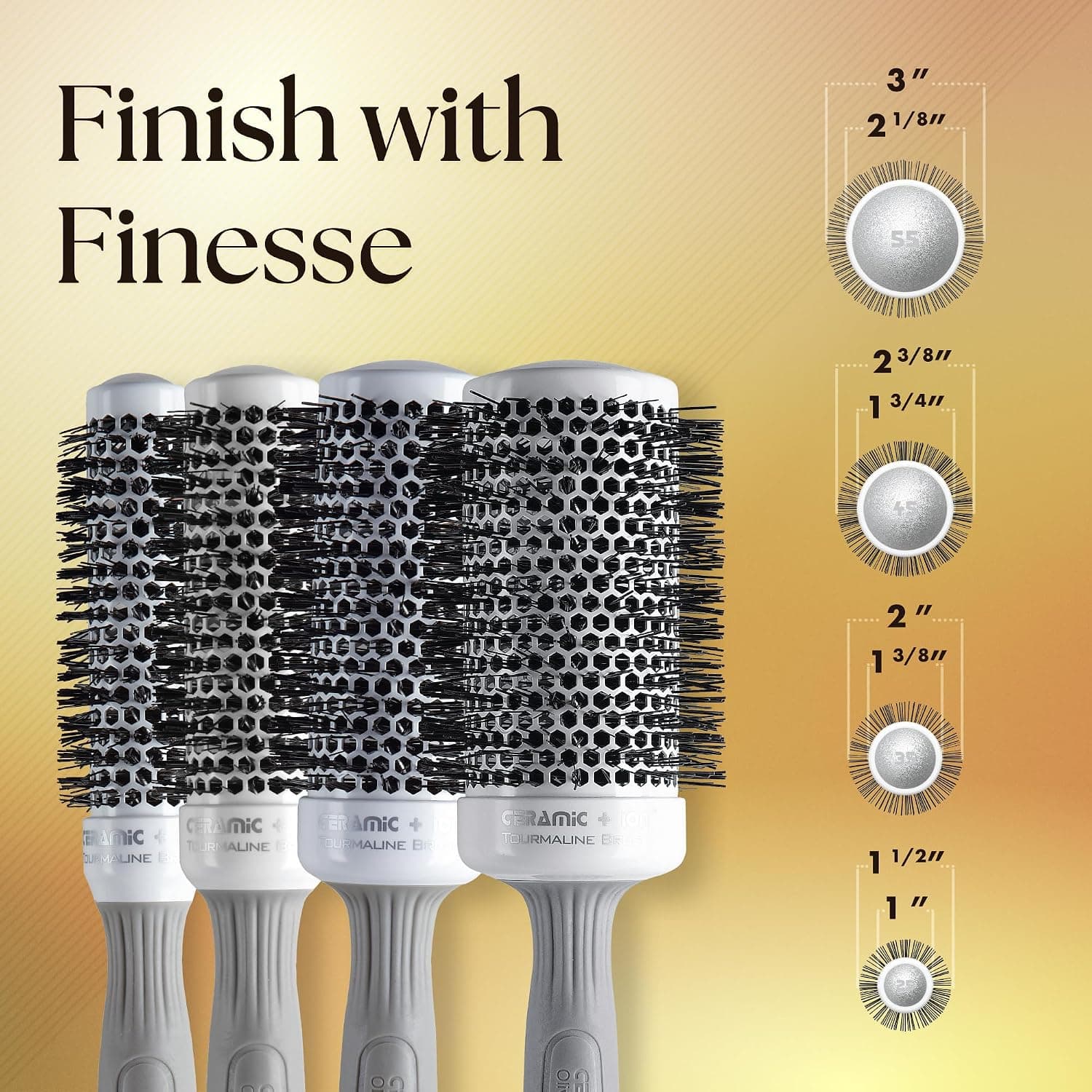Amazon.com: Olivia Garden Ceramic + Ion Round Thermal Hair Brush - Not Electrical - Professional Blowout Brush for Normal to Thick Hair - 1" to 2 1/8 Diameter Barrel - White and Grey - CI-25,CI-35, CI-45, CI-55 : Beauty & Personal Care - Image 3