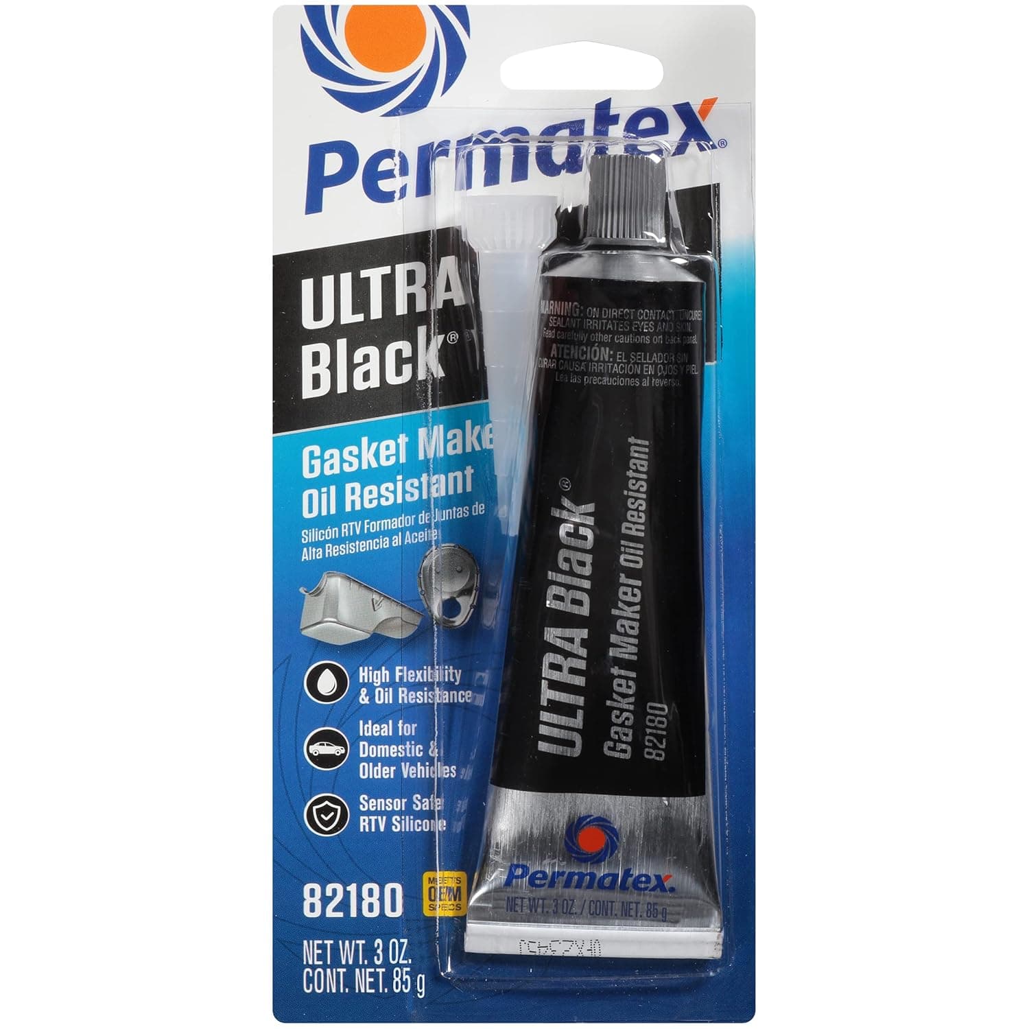 Permatex 82180 Ultra Black Maximum Oil Resistance RTV Silicone Gasket Maker, Sensor Safe And Non-Corrosive, For High Flex And Oil Resistant Applications 3 oz 3 Fl. Oz. Ultra Black - Image 2